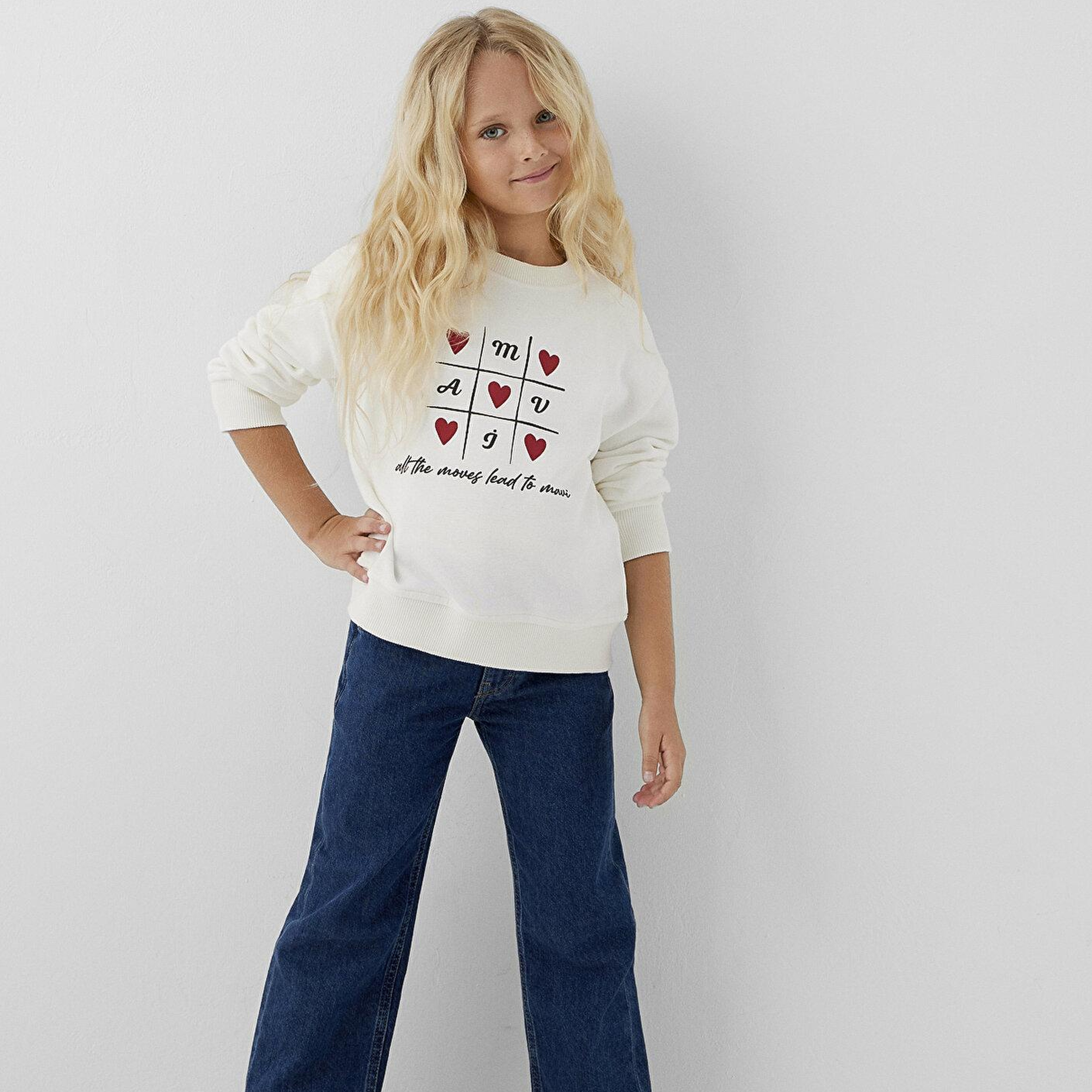 Mavi Mavi Kalp Baskılı Ekru Sweatshirt 7S10217-70057