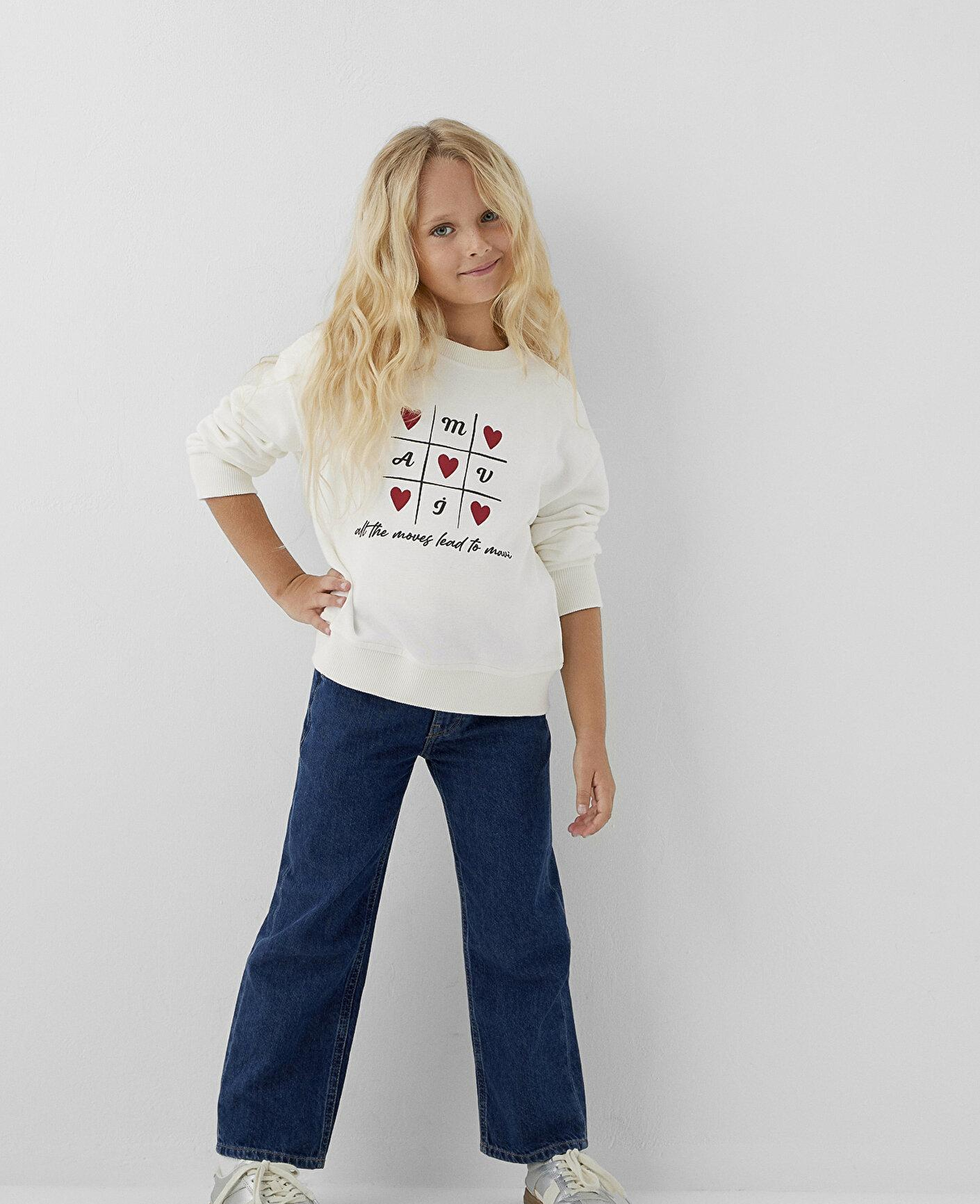 Mavi Mavi Kalp Baskılı Ekru Sweatshirt 7S10217-70057