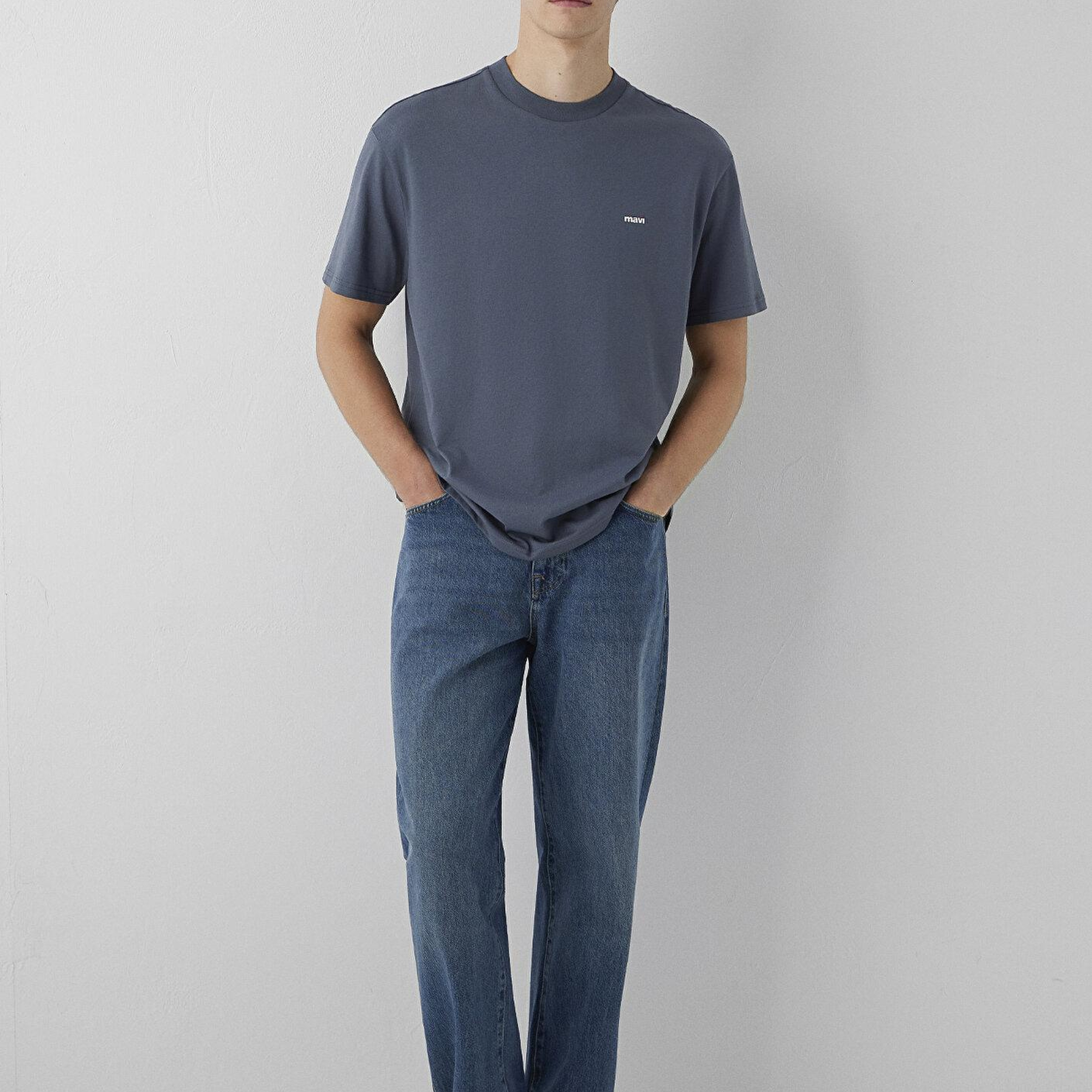 Mavi Antrasit Basic Tişört Loose Fit / Bol Rahat Kesim 0612216-80776
