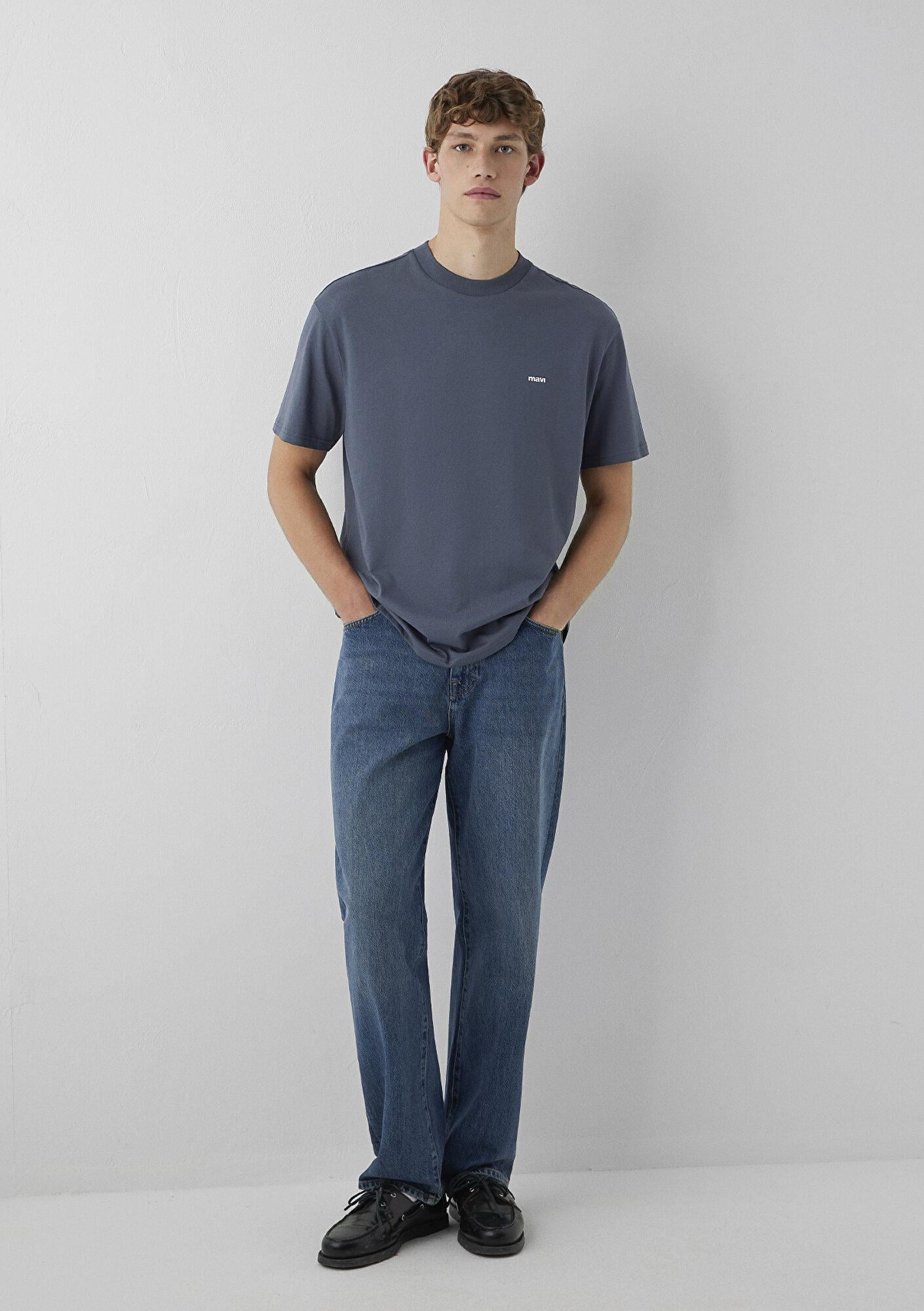 Mavi Antrasit Basic Tişört Loose Fit / Bol Rahat Kesim 0612216-80776