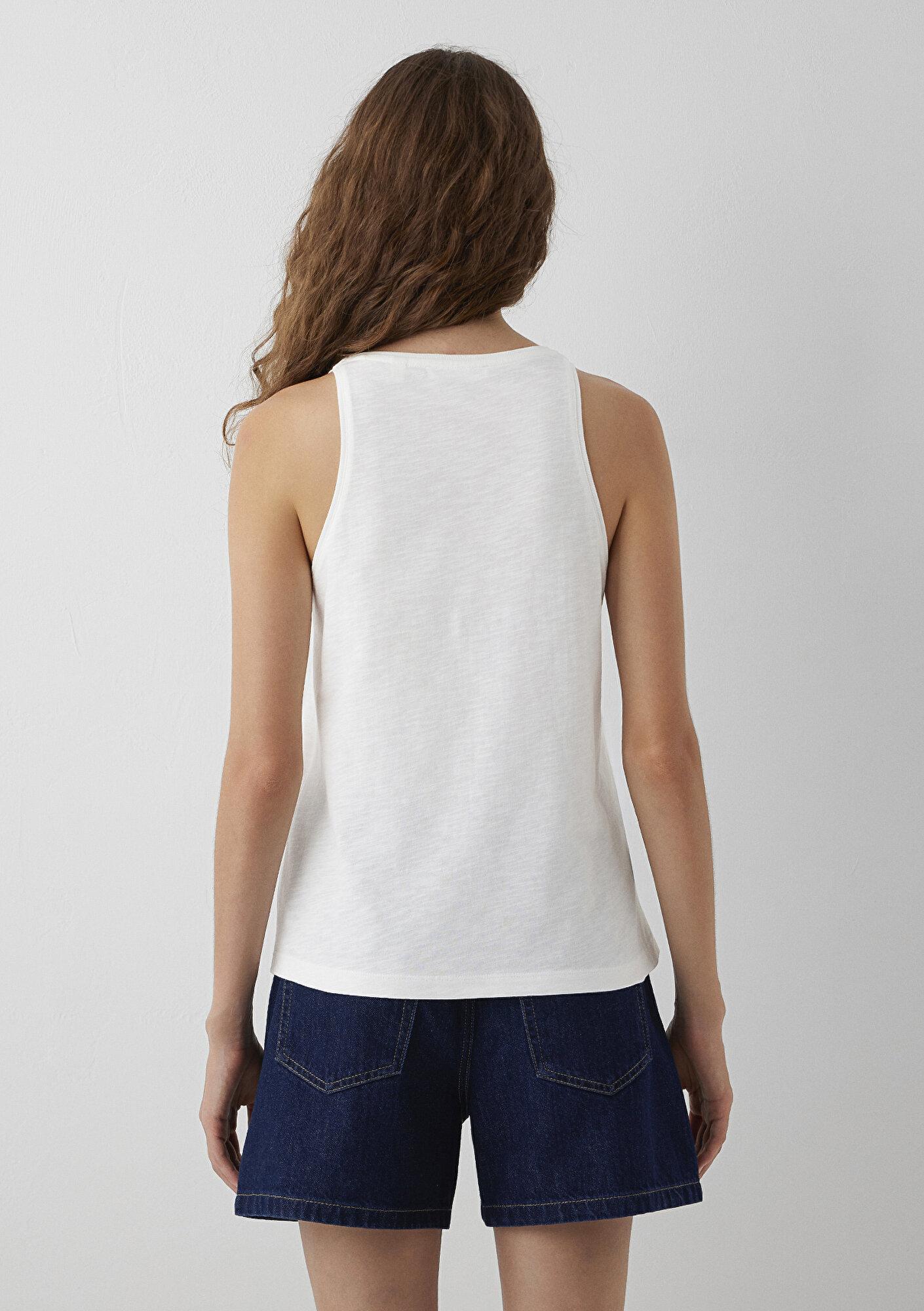 Mavi Nakış Detaylı Ekru Atlet Slim Fit / Dar Kesim 1620345-70057