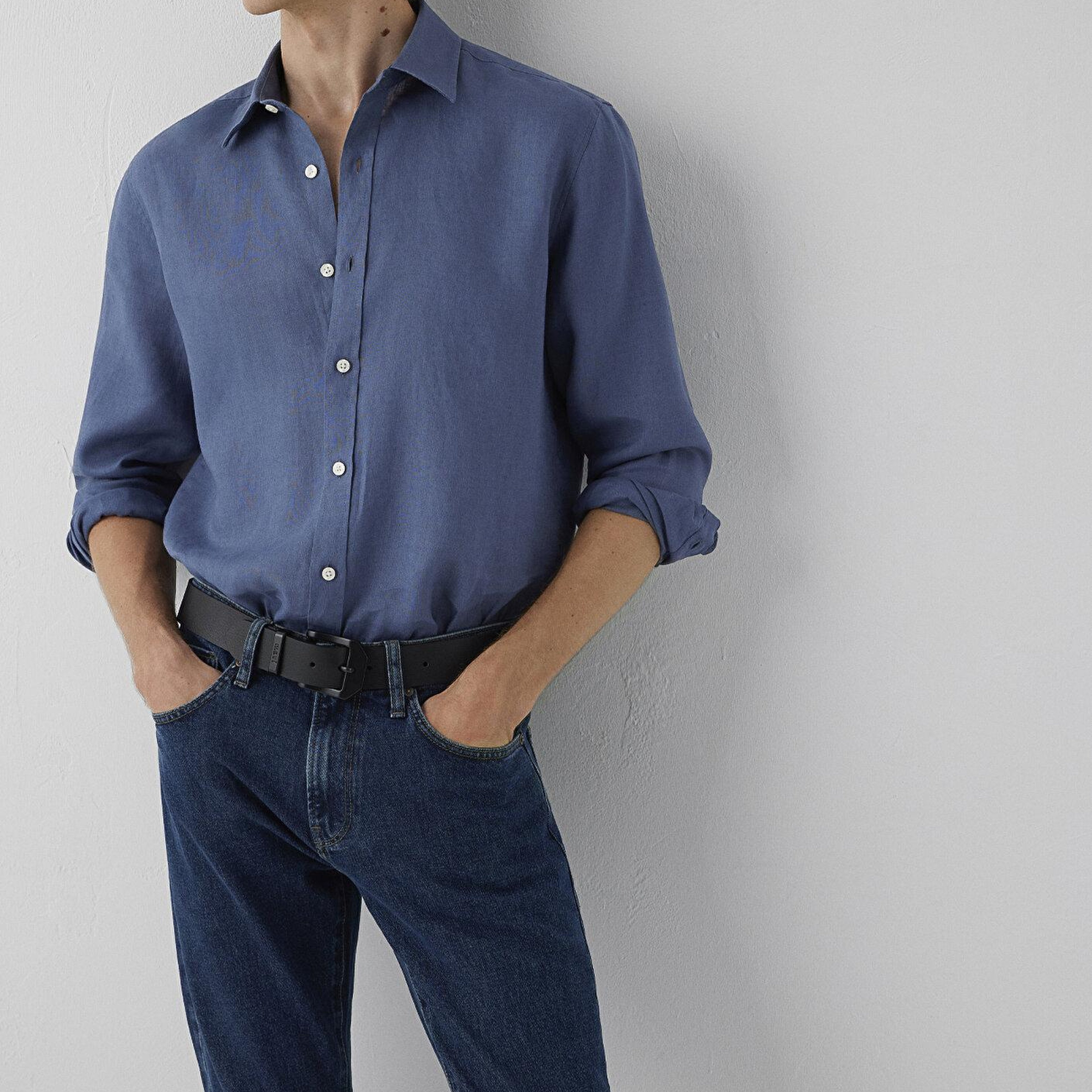 Mavi Mavi Keten Gömlek Slim Fit / Dar Kesim 0211466-86702