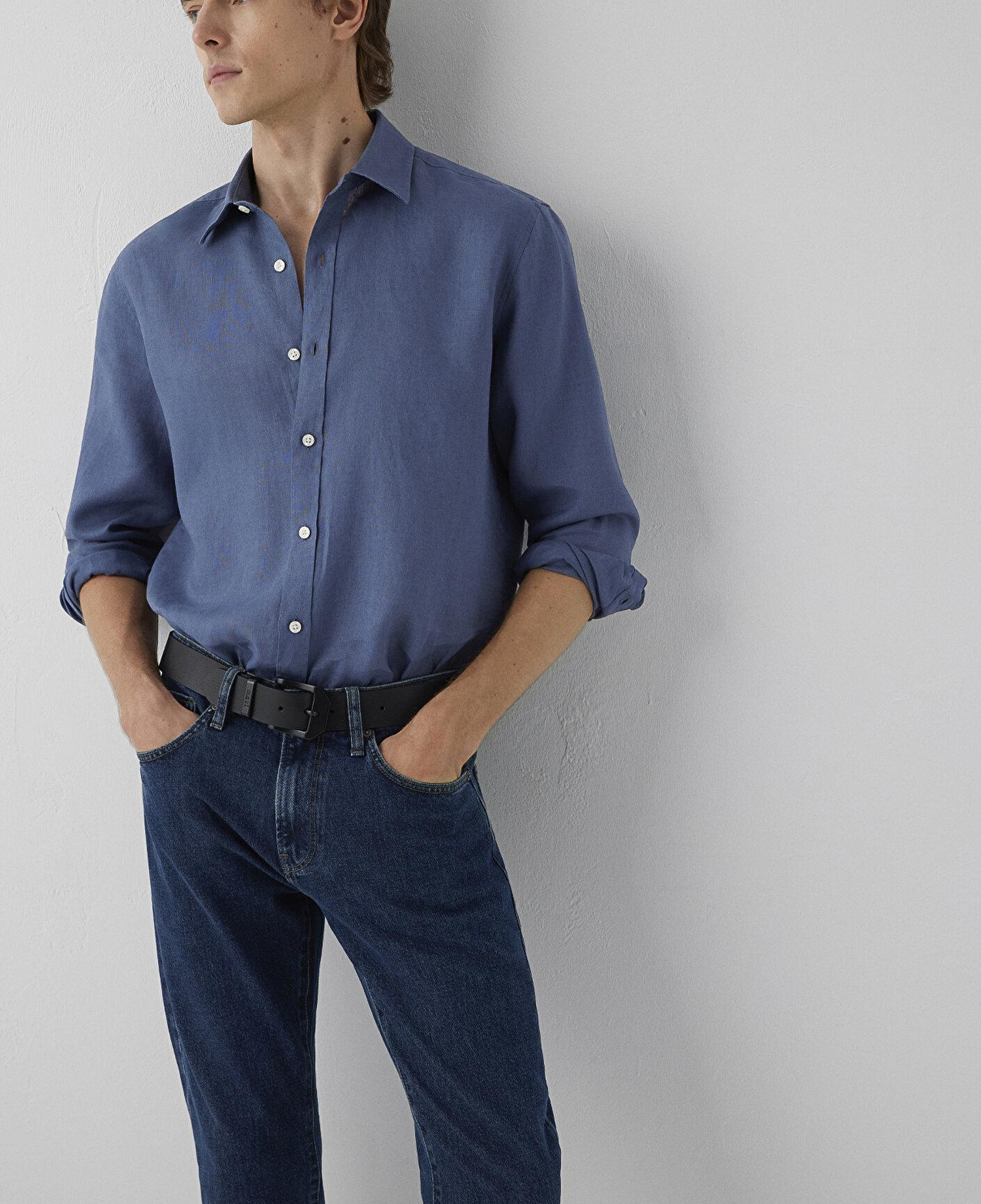 Mavi Mavi Keten Gömlek Slim Fit / Dar Kesim 0211466-86702