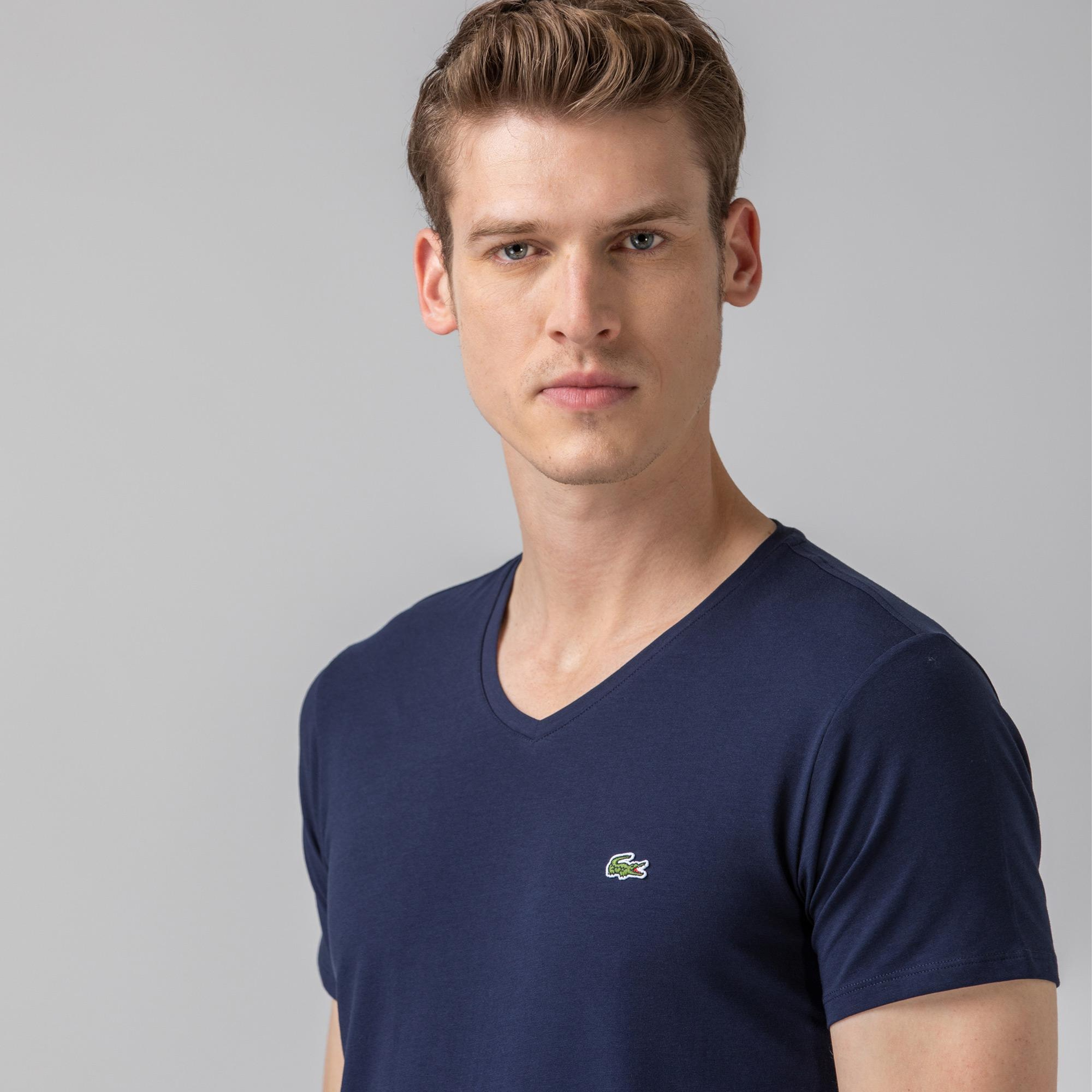 Lacoste Erkek Slim Fit V yaka Lacivert T-Shirt