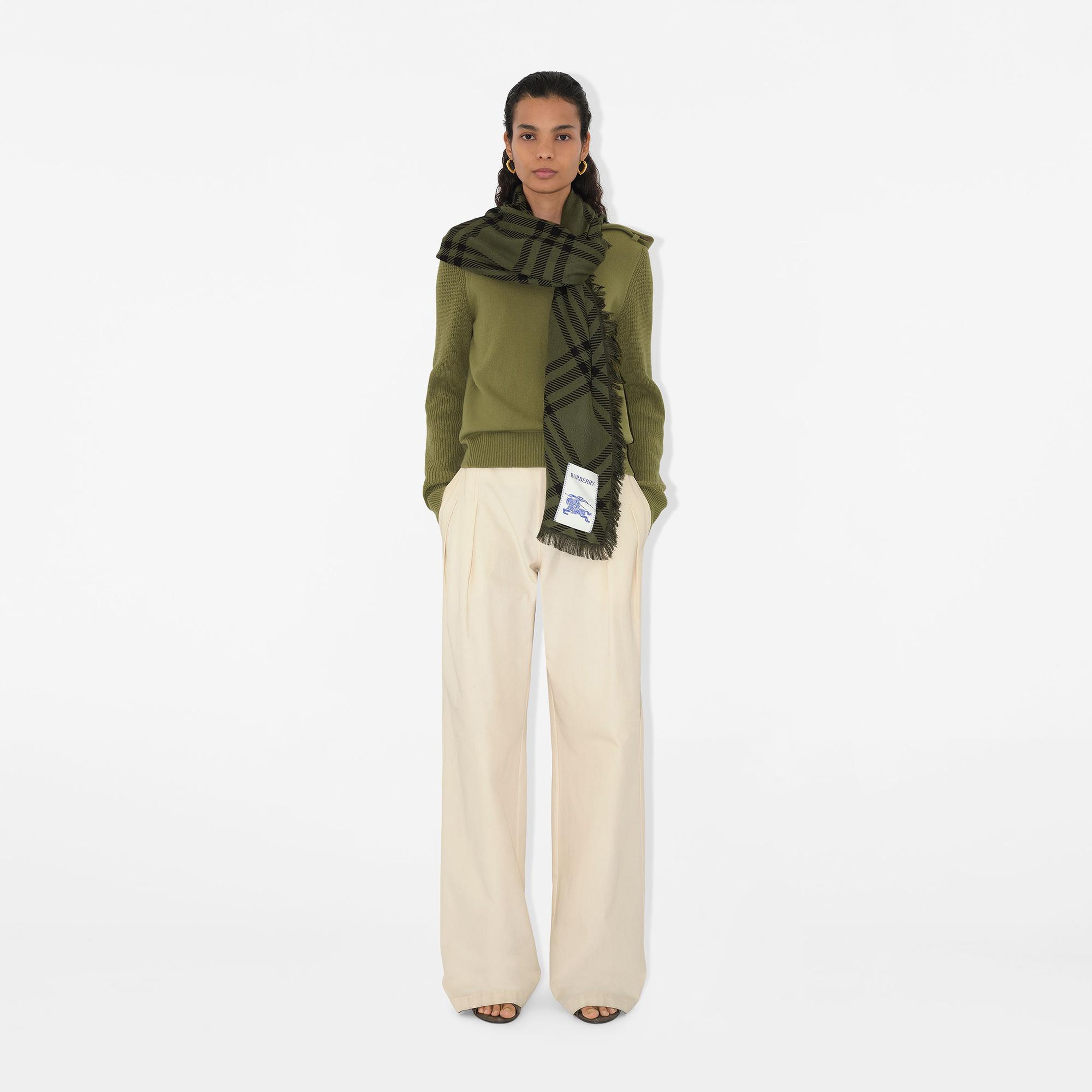 Burberry Wide Check Wool Silk Kadın Yeşil Atkı