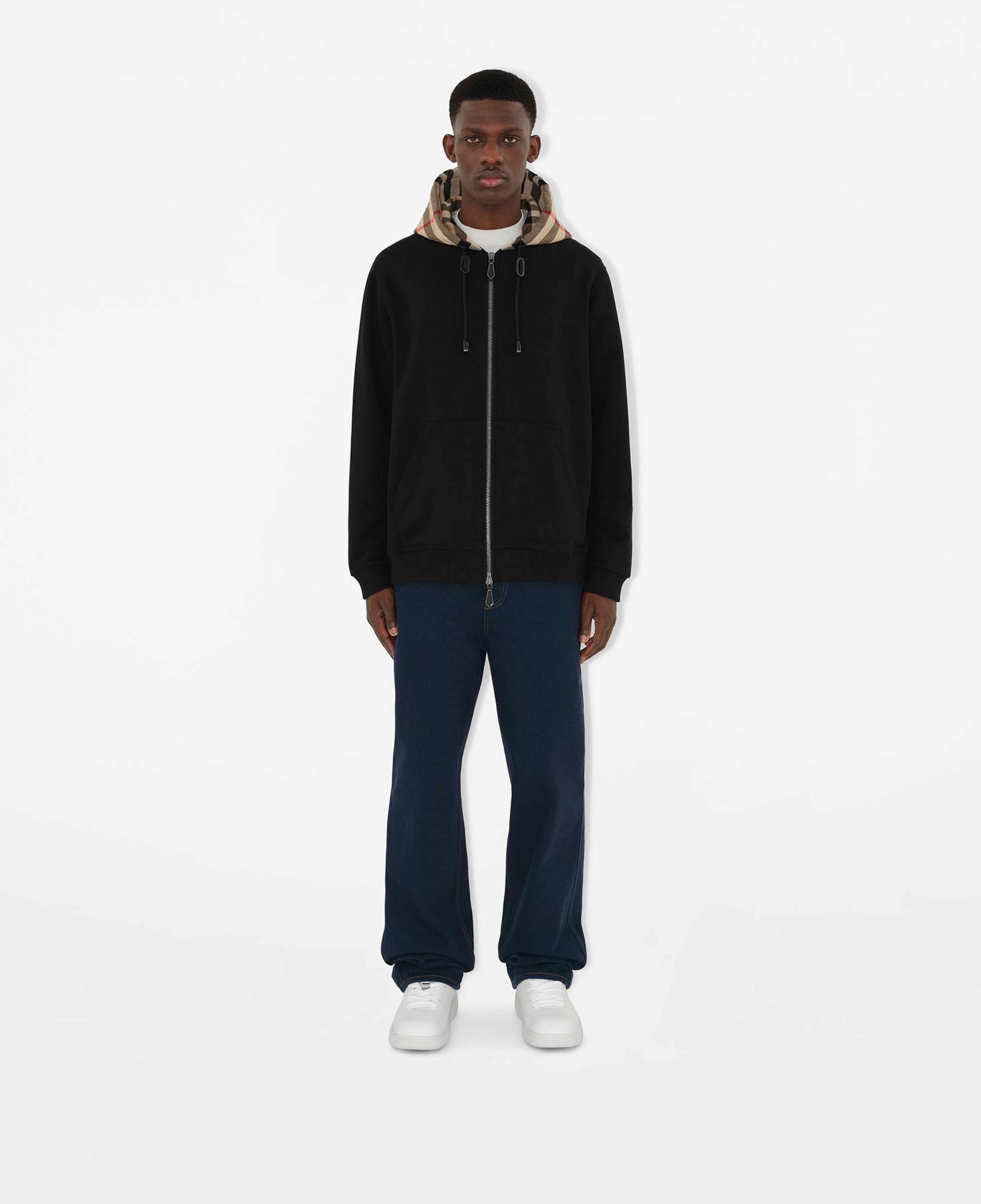 Burberry Check Hood Pamuklu Zip Erkek Siyah Hoodie
