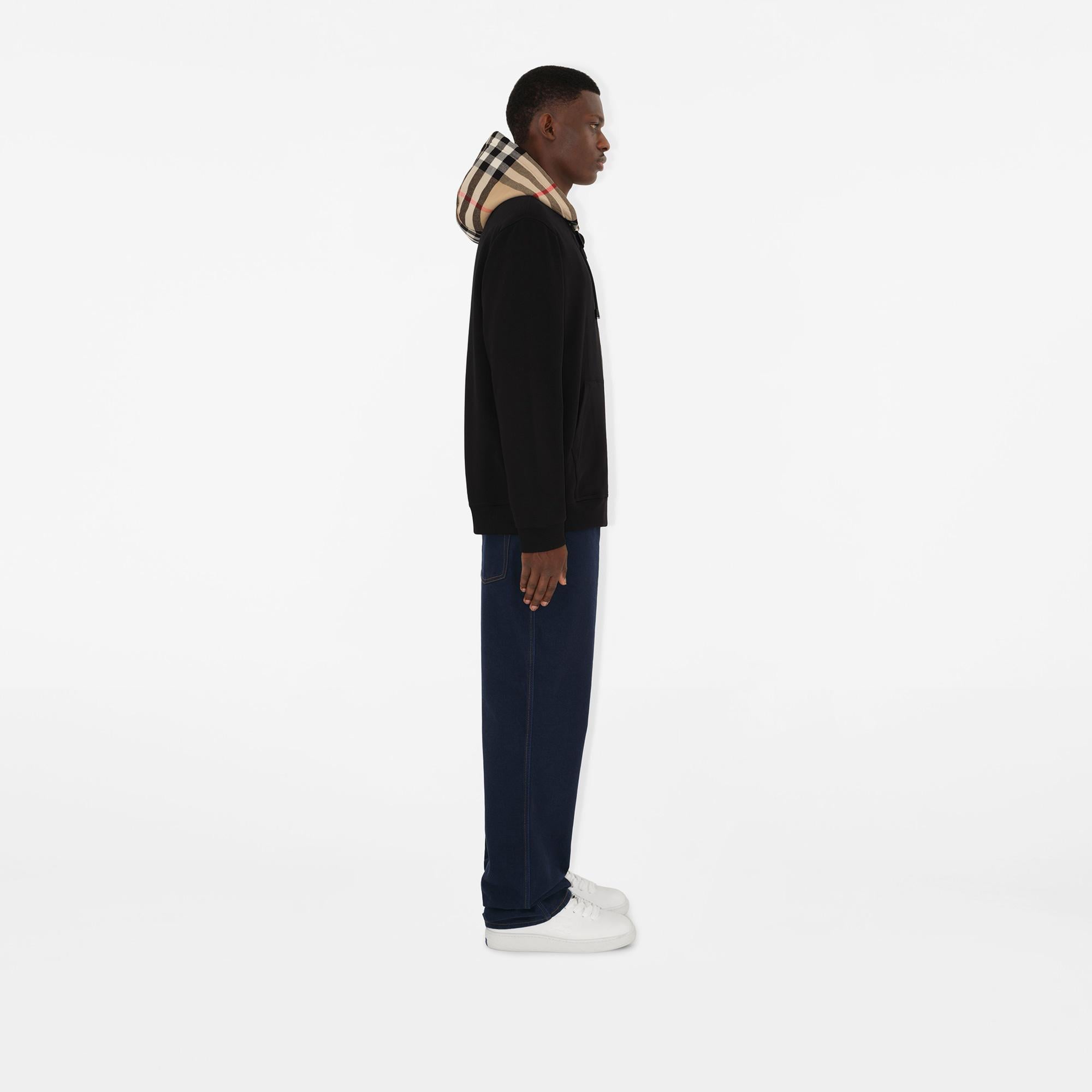 Burberry Check Hood Pamuklu Zip Erkek Siyah Hoodie