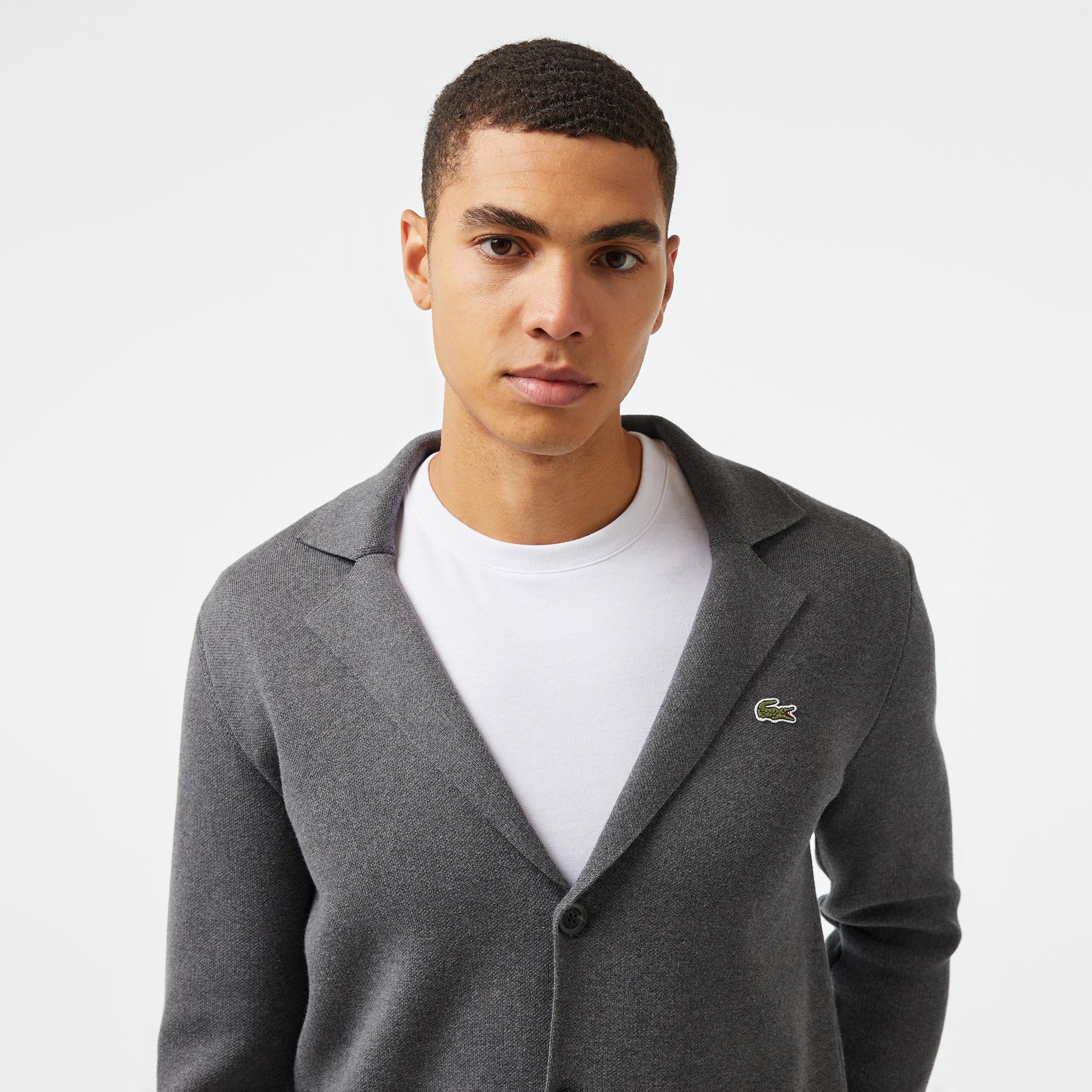 Lacoste Erkek Classic Fit V Yaka Gri Hırka
