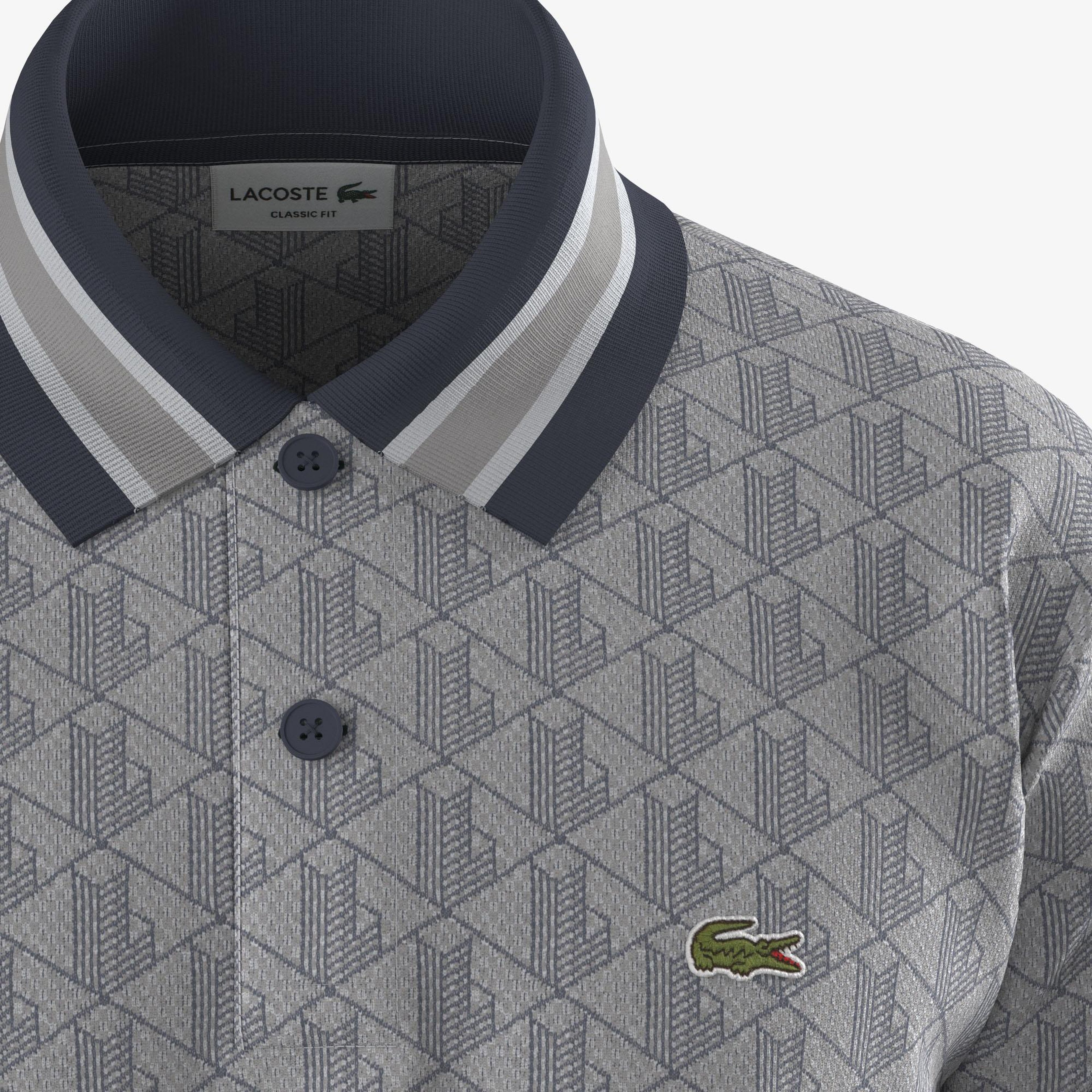 Erkek Classic Fit Monogram Gri Polo