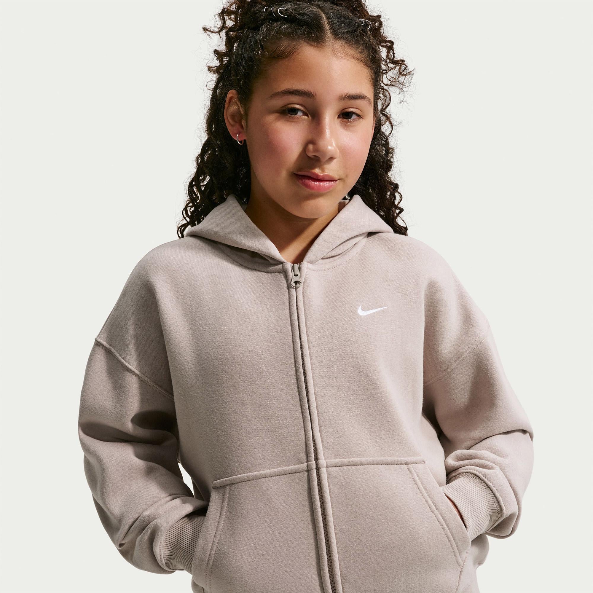 Nike Sportswear Studio Fleece Genç Çocuk Bej Eşofman Üstü