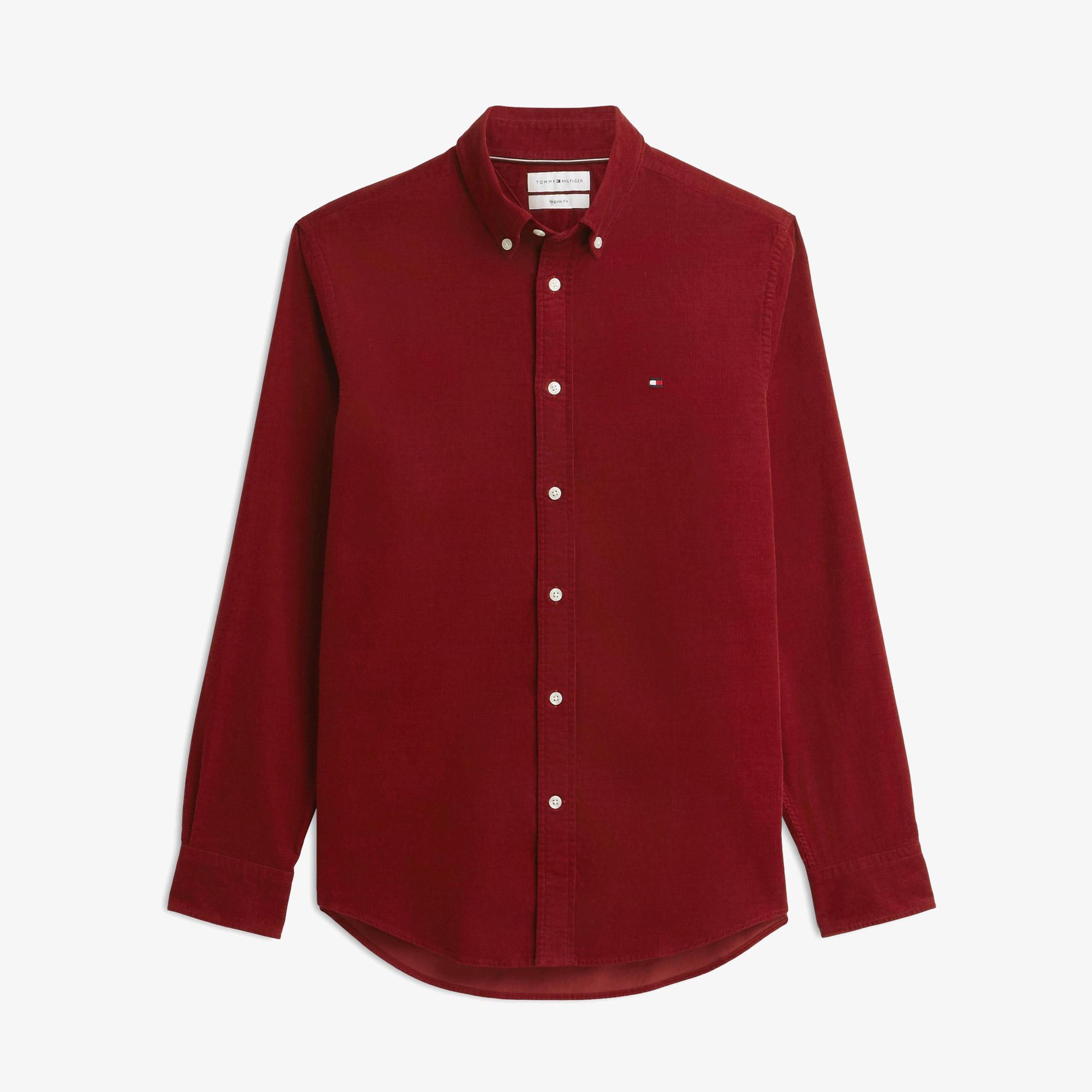 Tommy Hilfiger Solid Corduroy Erkek Kırmızı Gömlek