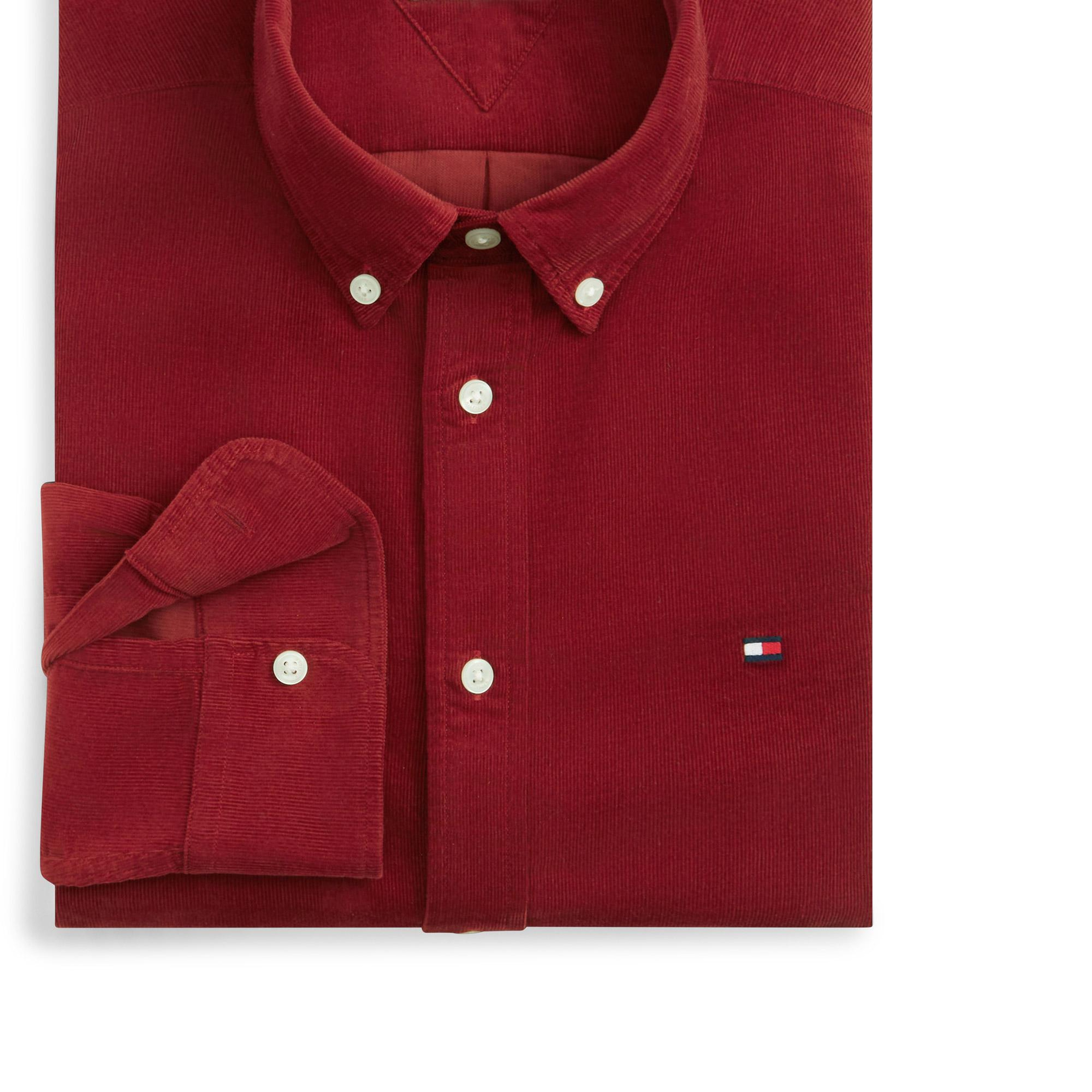 Tommy Hilfiger Solid Corduroy Erkek Kırmızı Gömlek