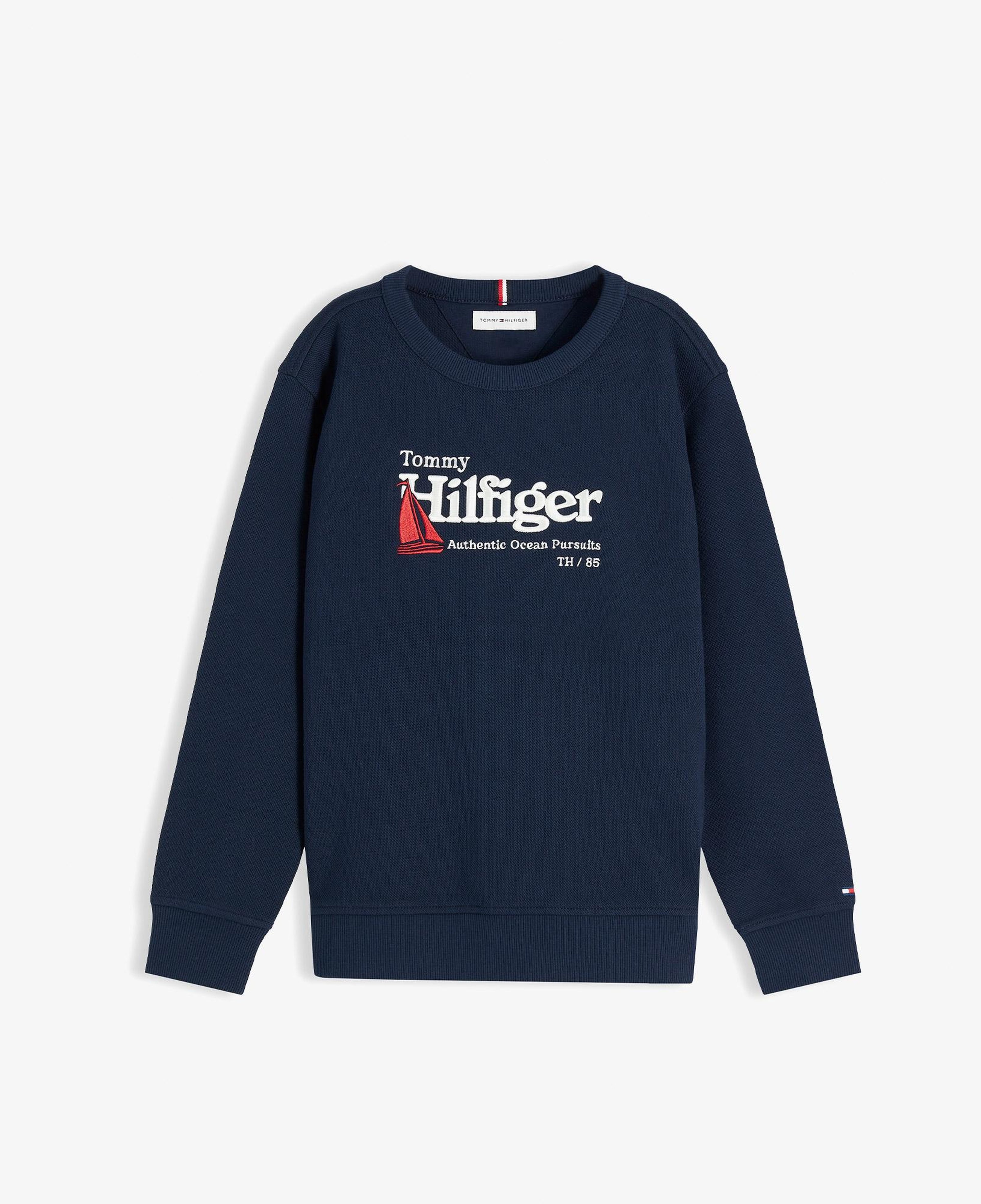 Tommy Hilfiger Embroidery Graphic Çocuk Mavi Sweatshirt