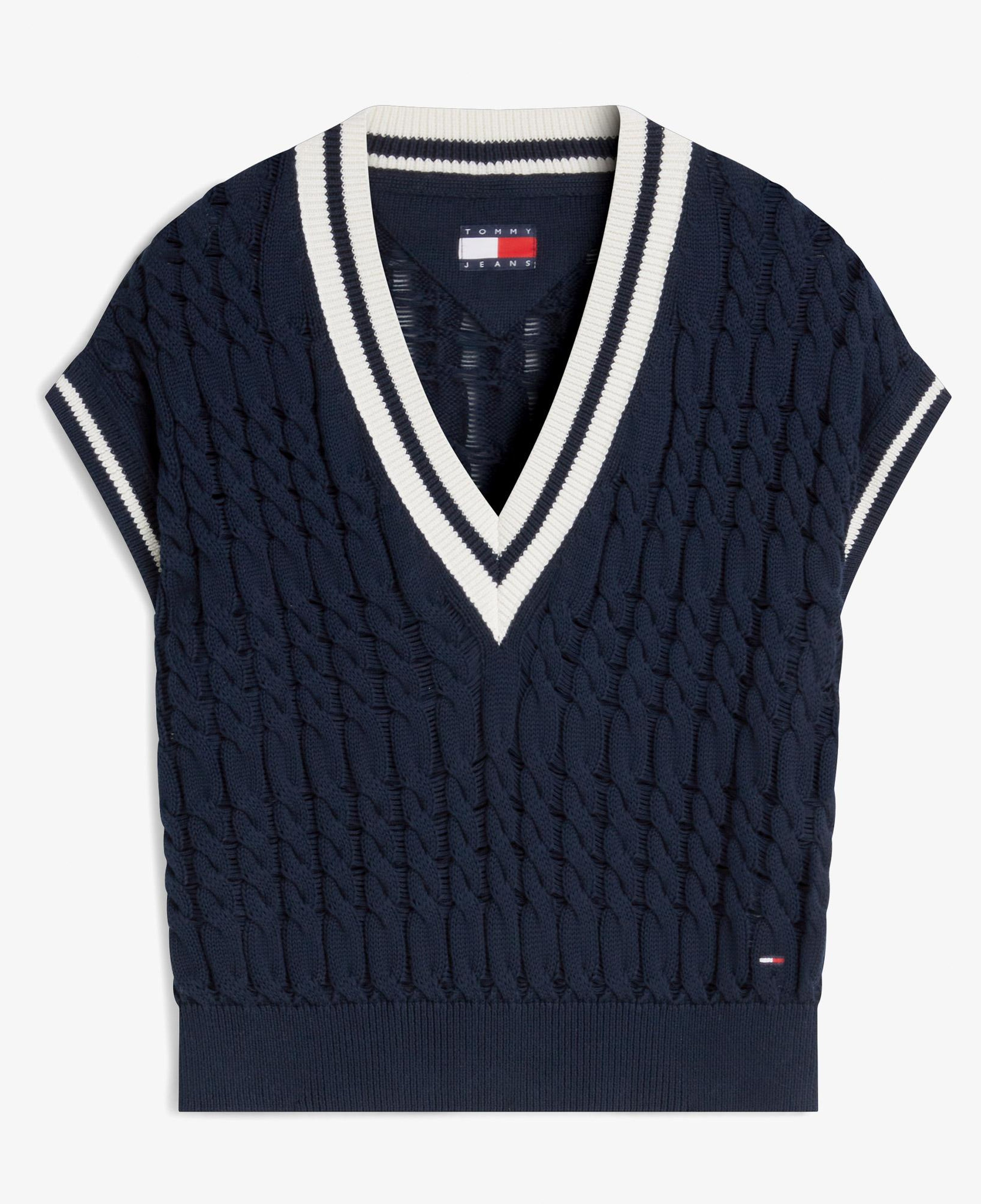 Tommy Hilfiger Tipping V Yaka Cable Kadın Mavi Triko