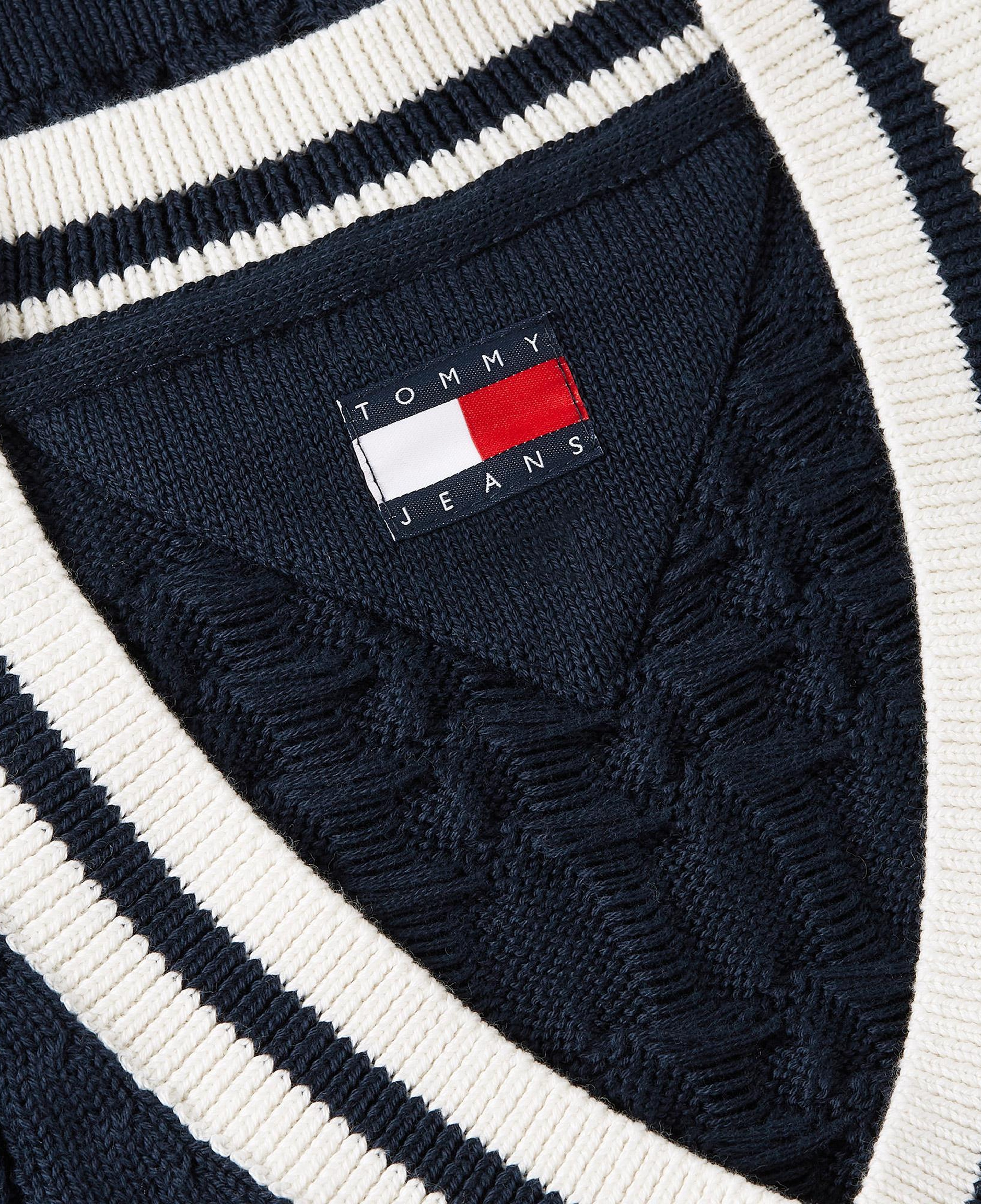 Tommy Hilfiger Tipping V Yaka Cable Kadın Mavi Triko