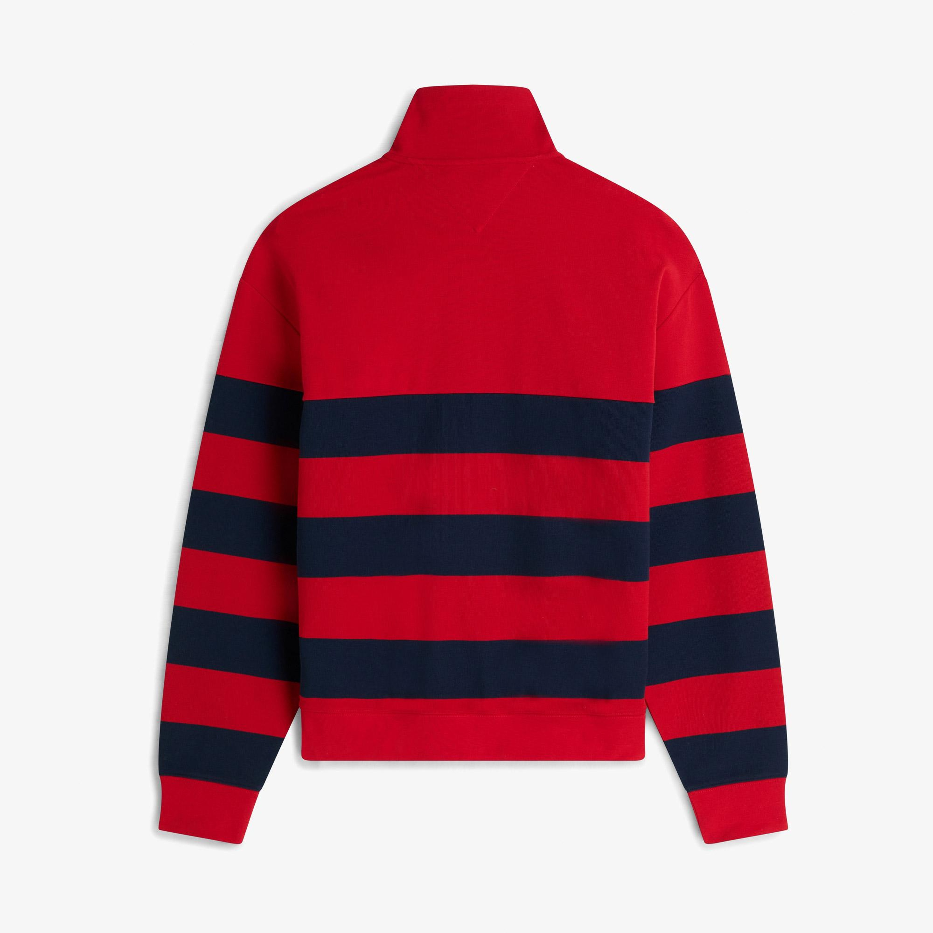 Tommy Hilfiger Nautical Block Stripe 1/4 Zip Erkek Kırmızı Sweatshirt