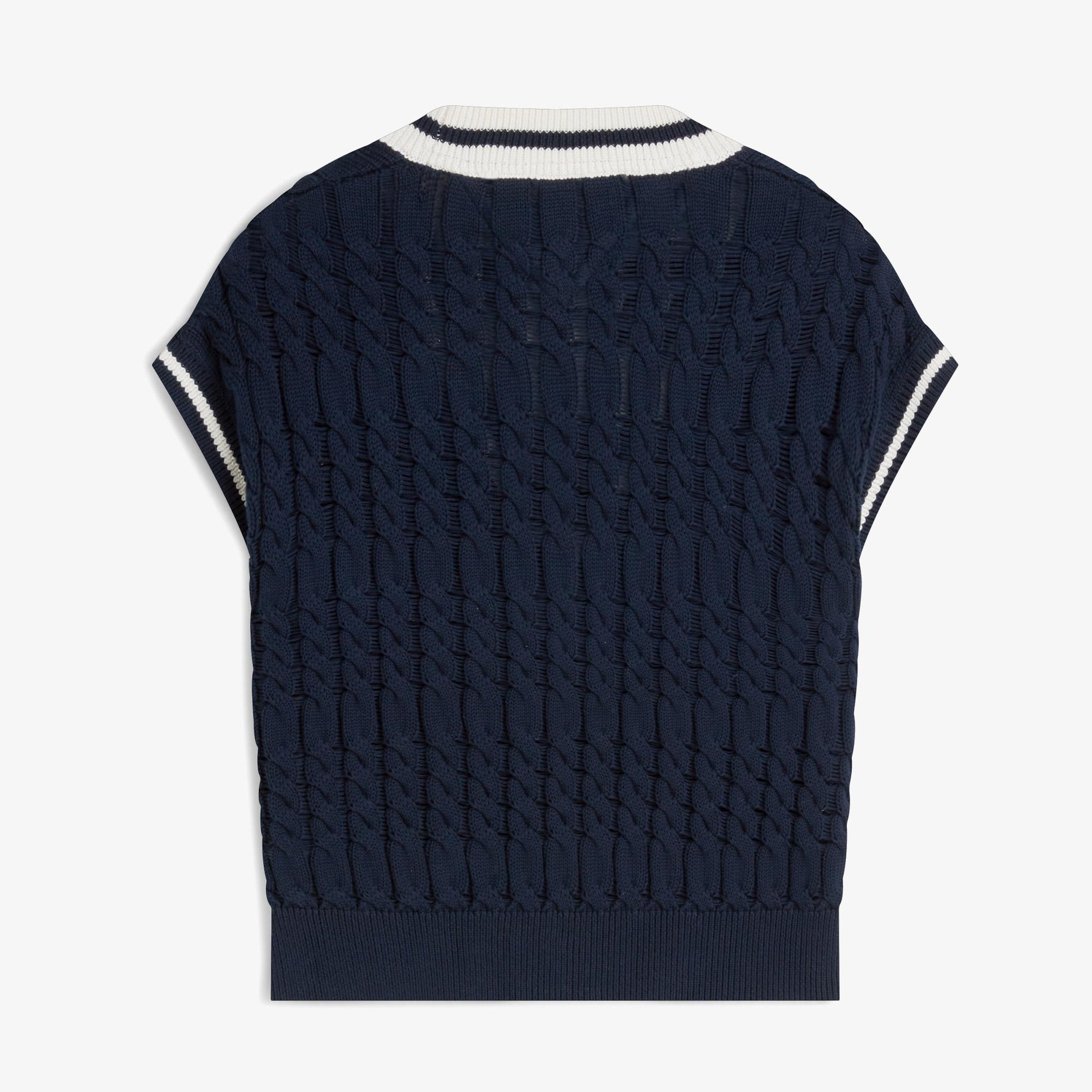 Tommy Hilfiger Tipping V Yaka Cable Kadın Mavi Triko