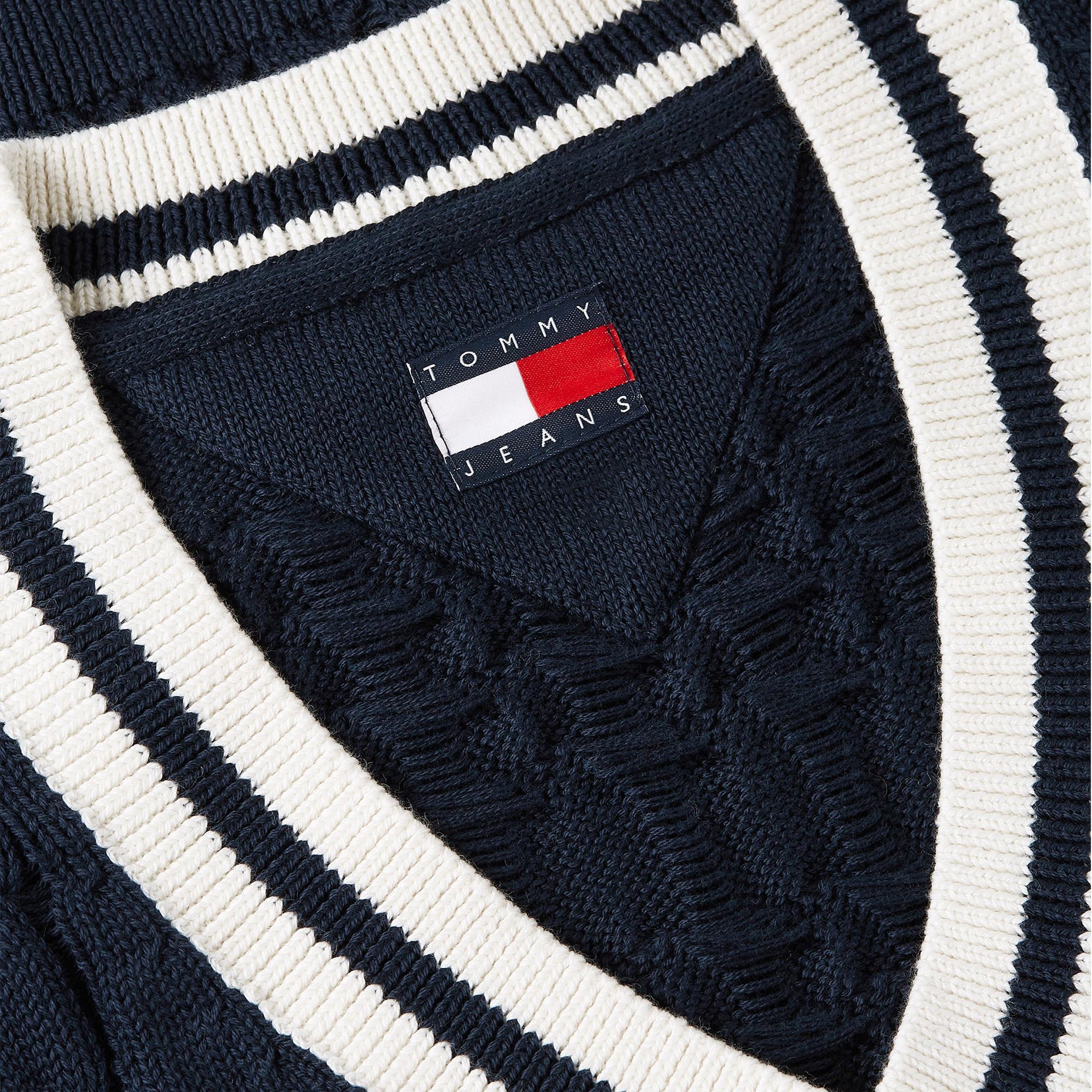 Tommy Hilfiger Tipping V Yaka Cable Kadın Mavi Triko