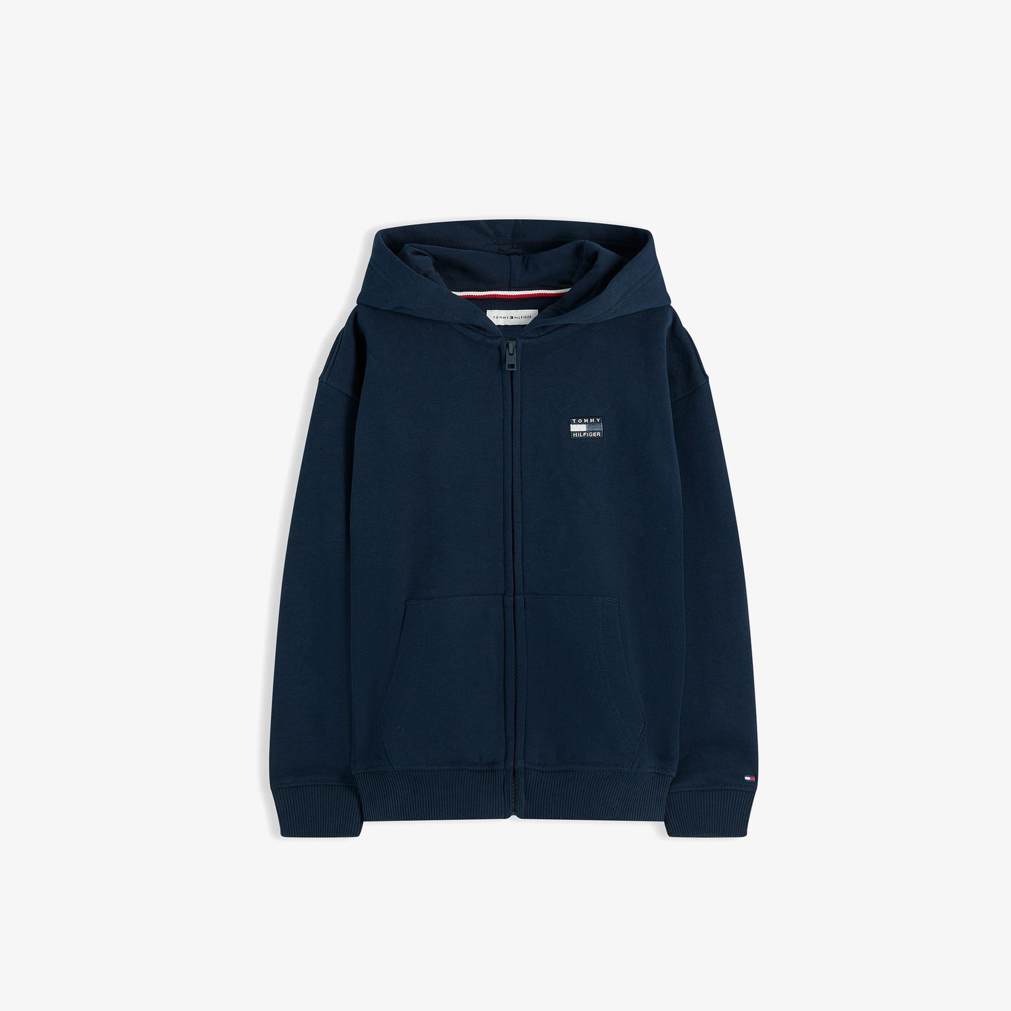 Tommy Hilfiger Tonal Flag Zip Through Çocuk Lacivert Sweatshirt