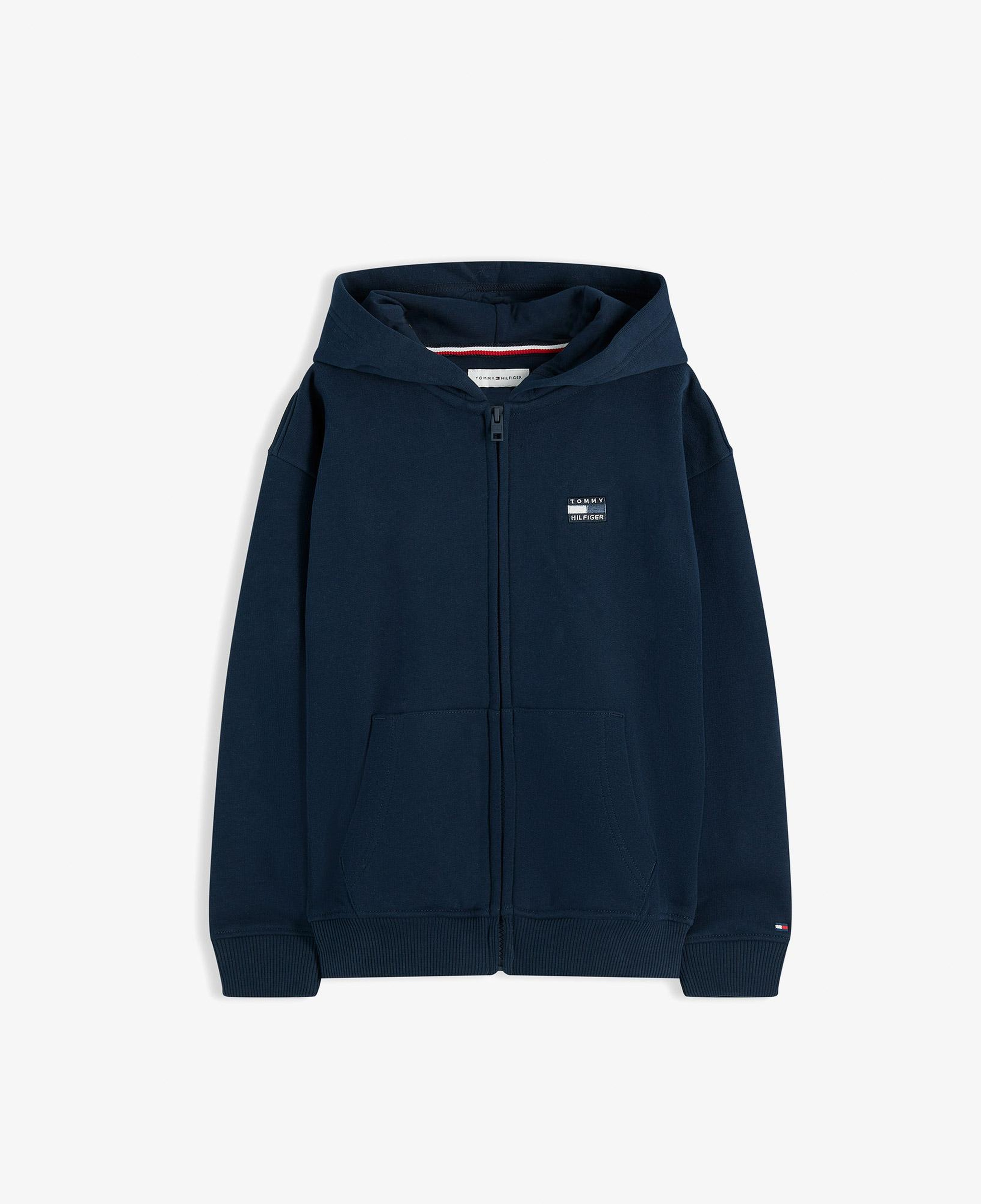 Tommy Hilfiger Tonal Flag Zip Through Çocuk Mavi Sweatshirt