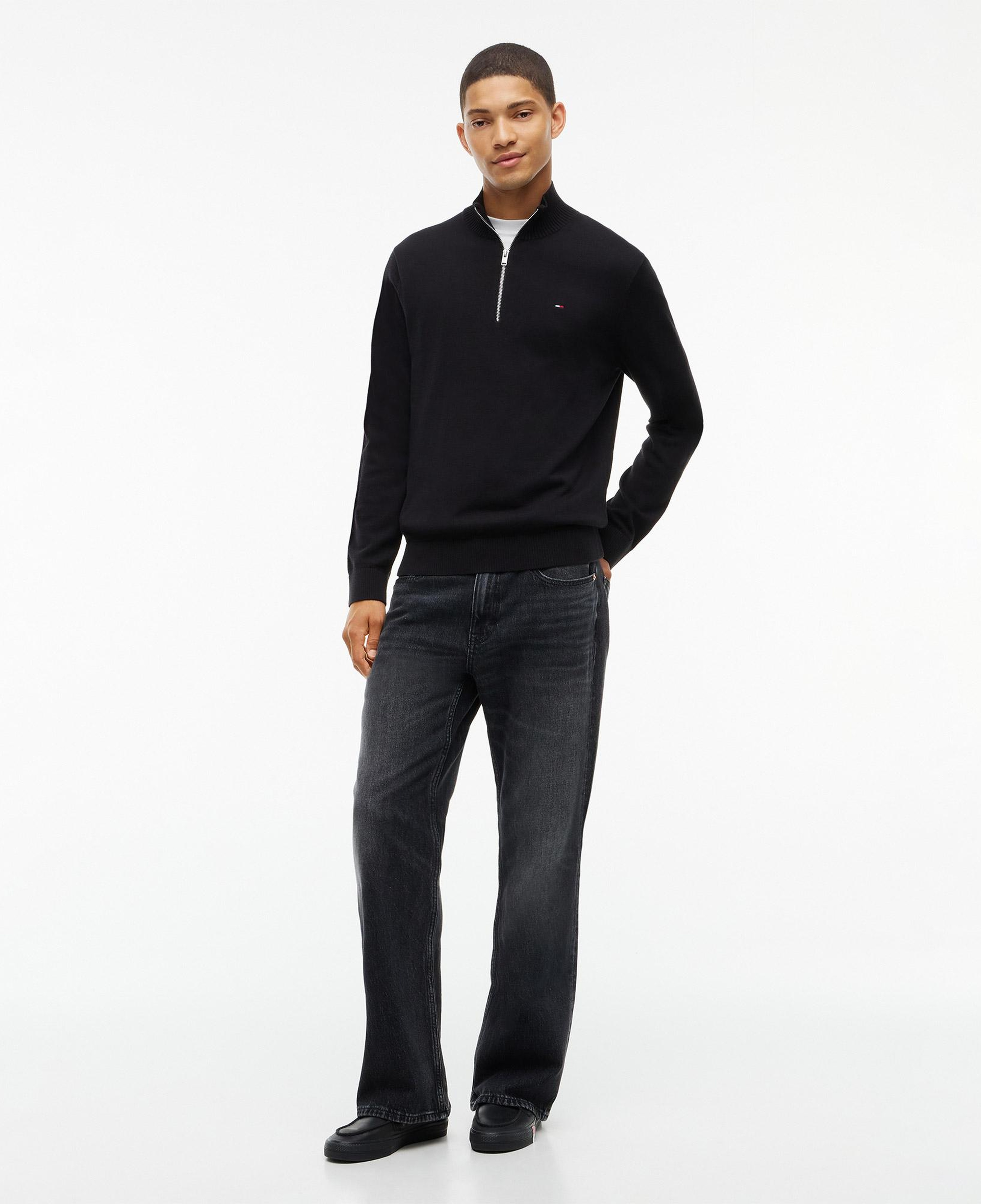 Tommy Hilfiger Essential Light ¼ Zip Erkek Siyah Triko