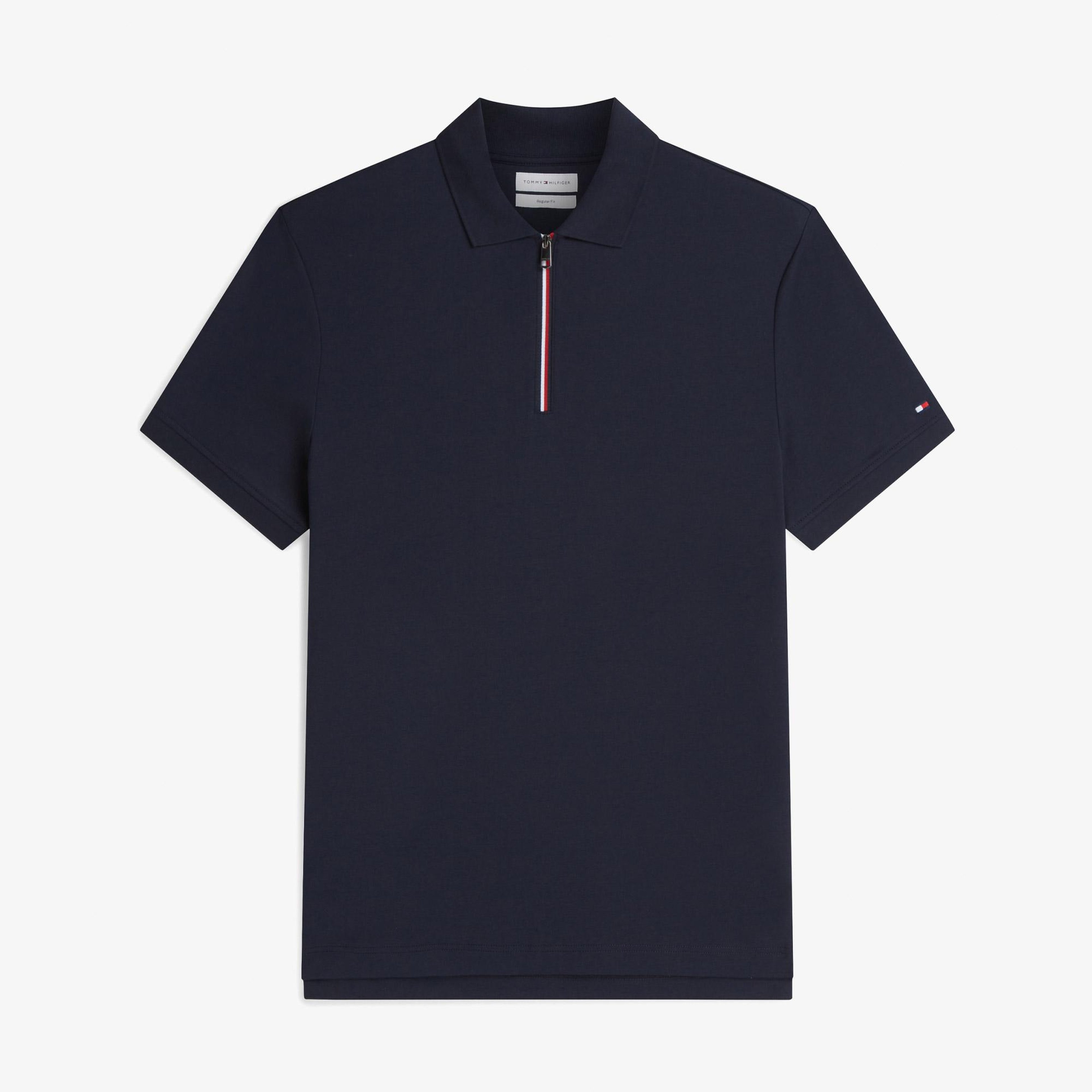 Tommy Hilfiger Liquid Cotton Zip Erkek Mavi Polo