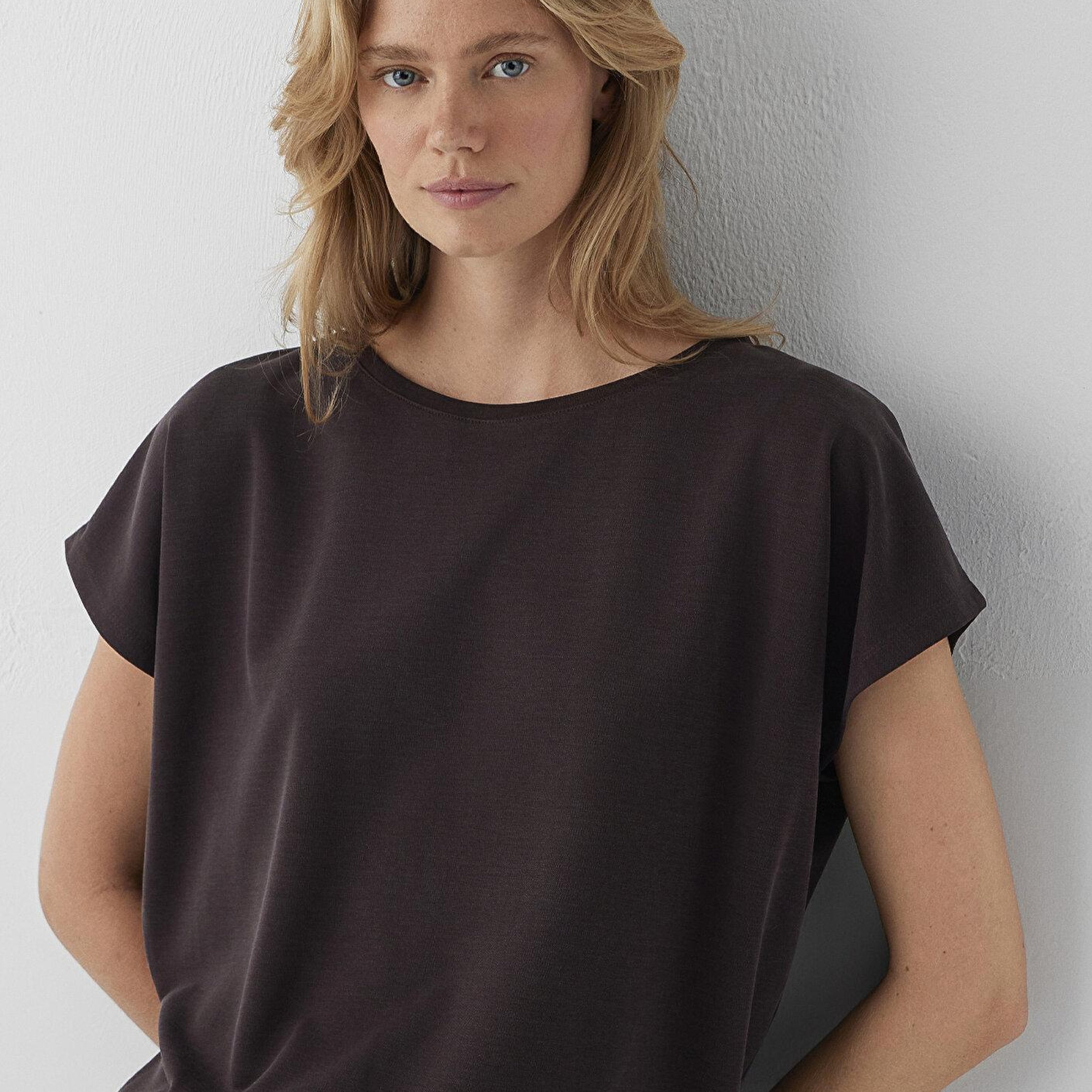 Mavi Kahverengi Tişört Loose Fit / Bol Rahat Kesim 167245-89103