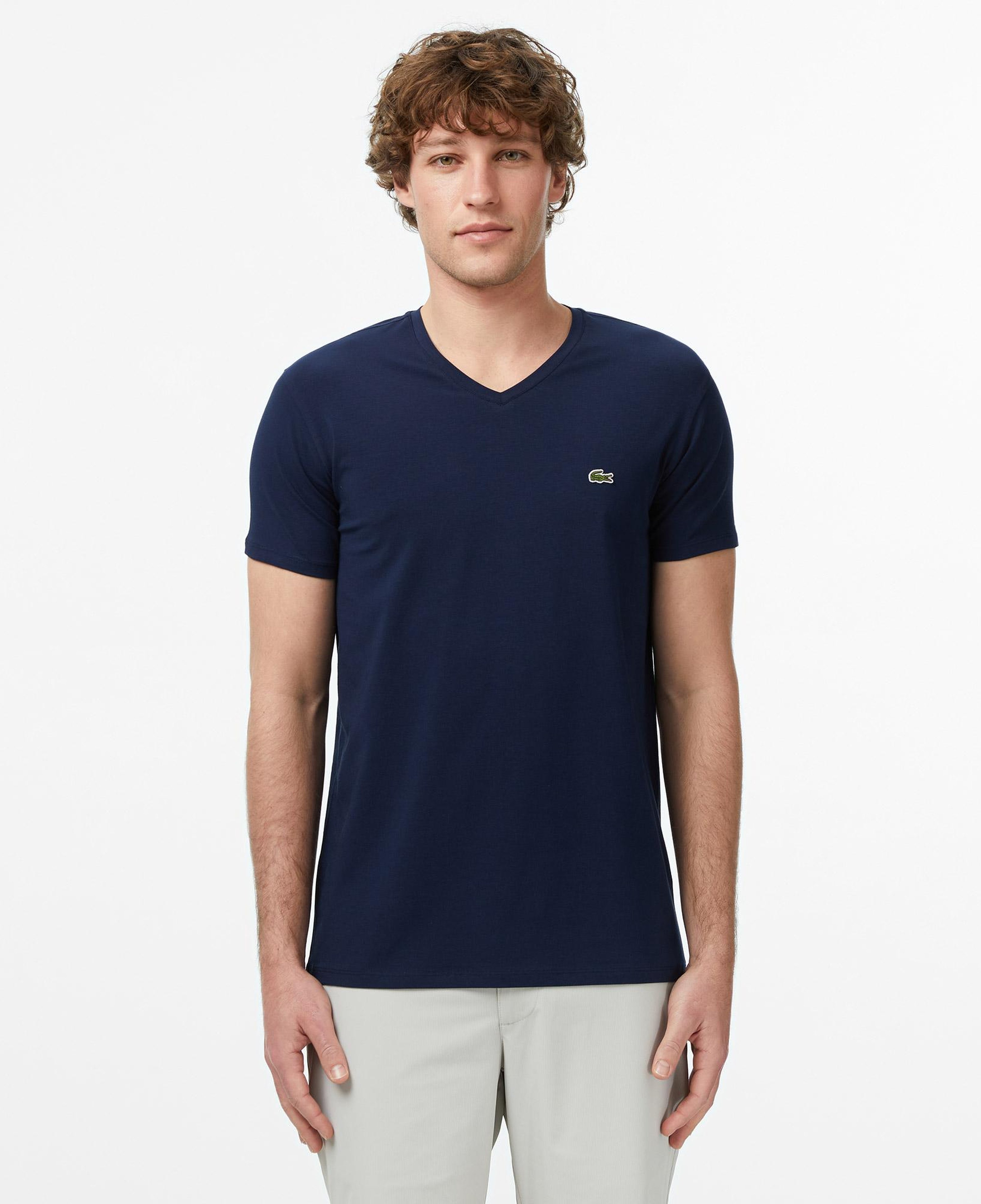 Erkek Slim Fit V Yaka Lacivert T-Shirt