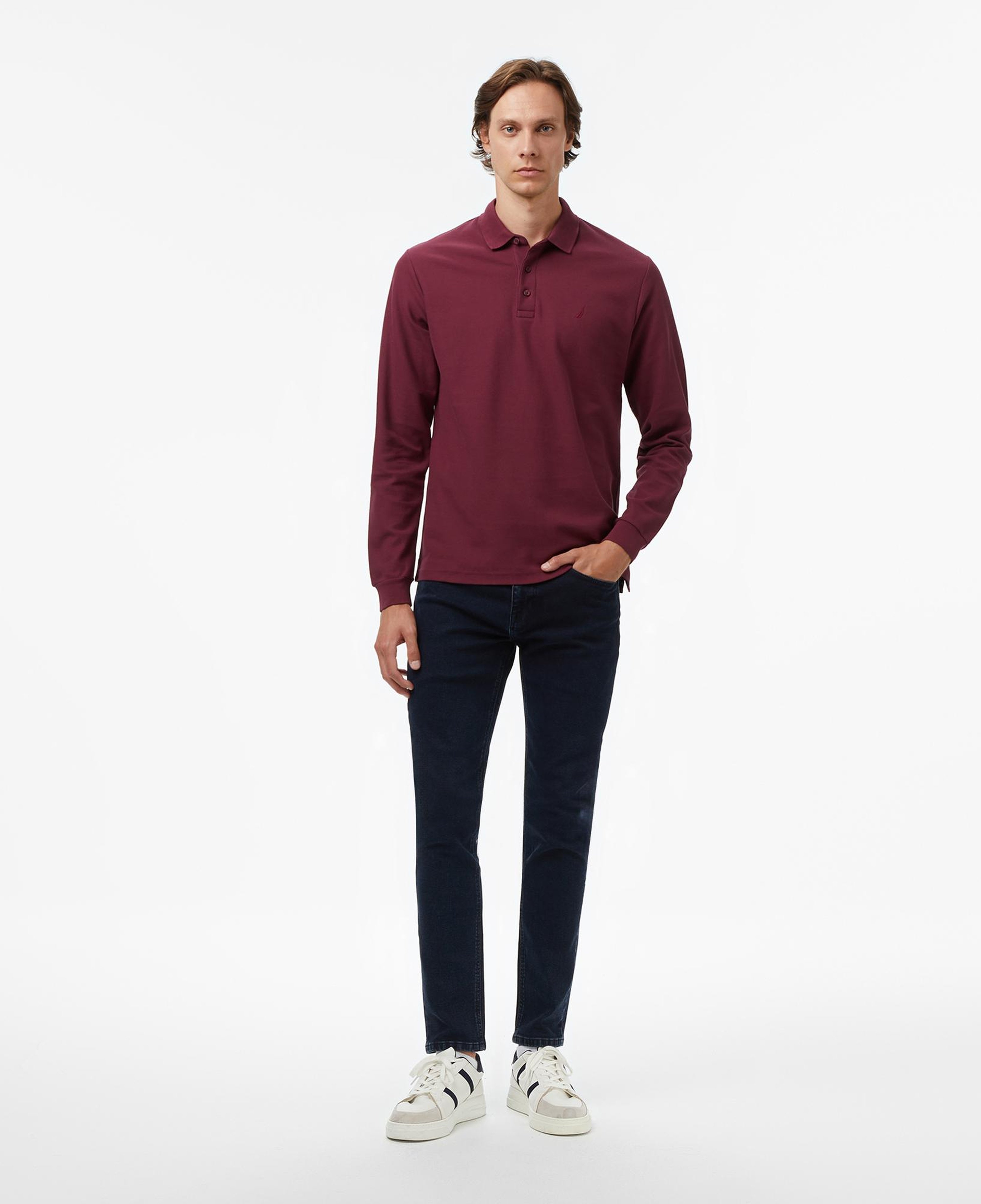 Nautica Erkek Bordo Classic Fit Uzun Kollu Polo Yaka T-Shirt
