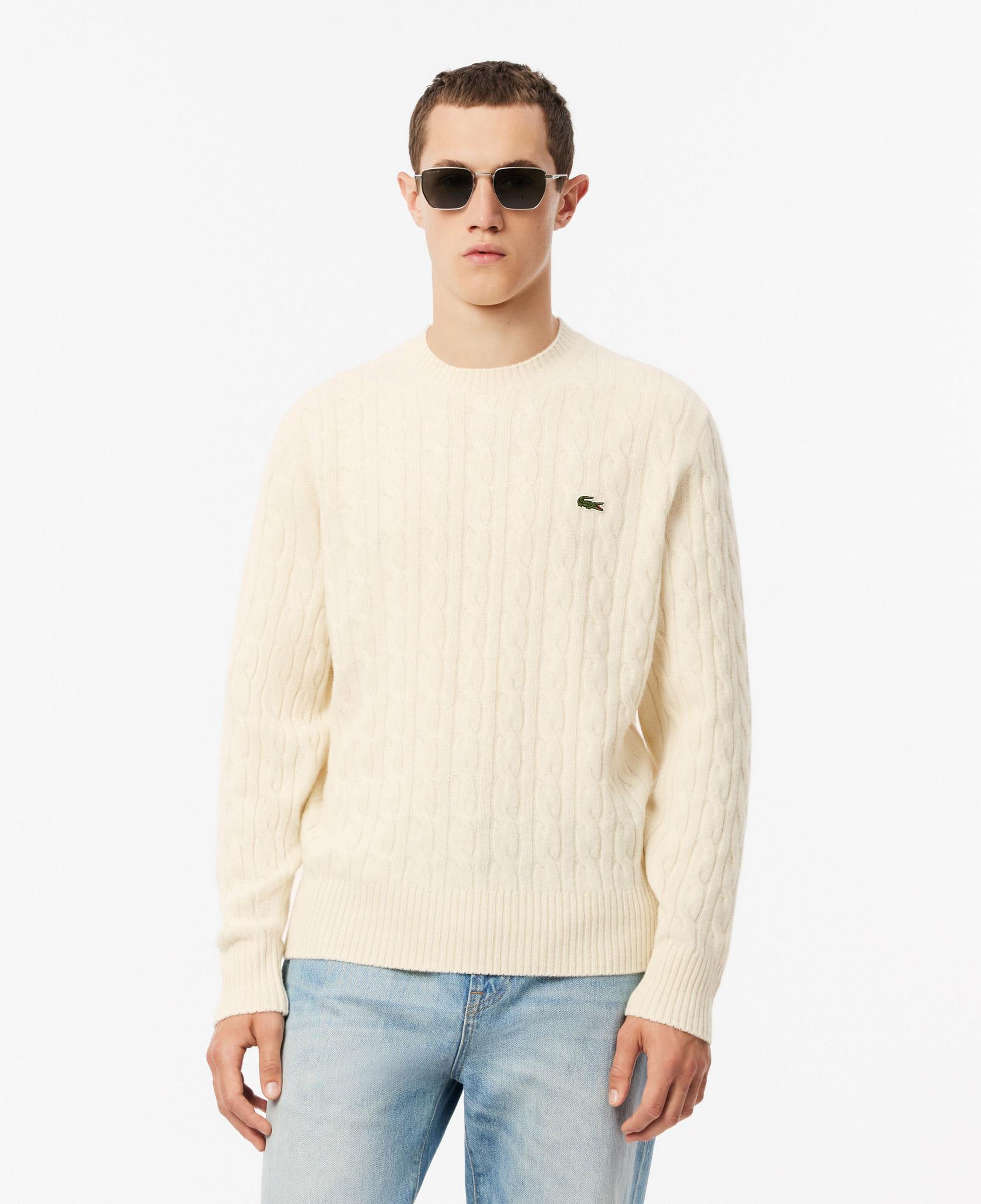 Erkek Classic Fit Bisiklet Yaka Desenli Krem Kazak