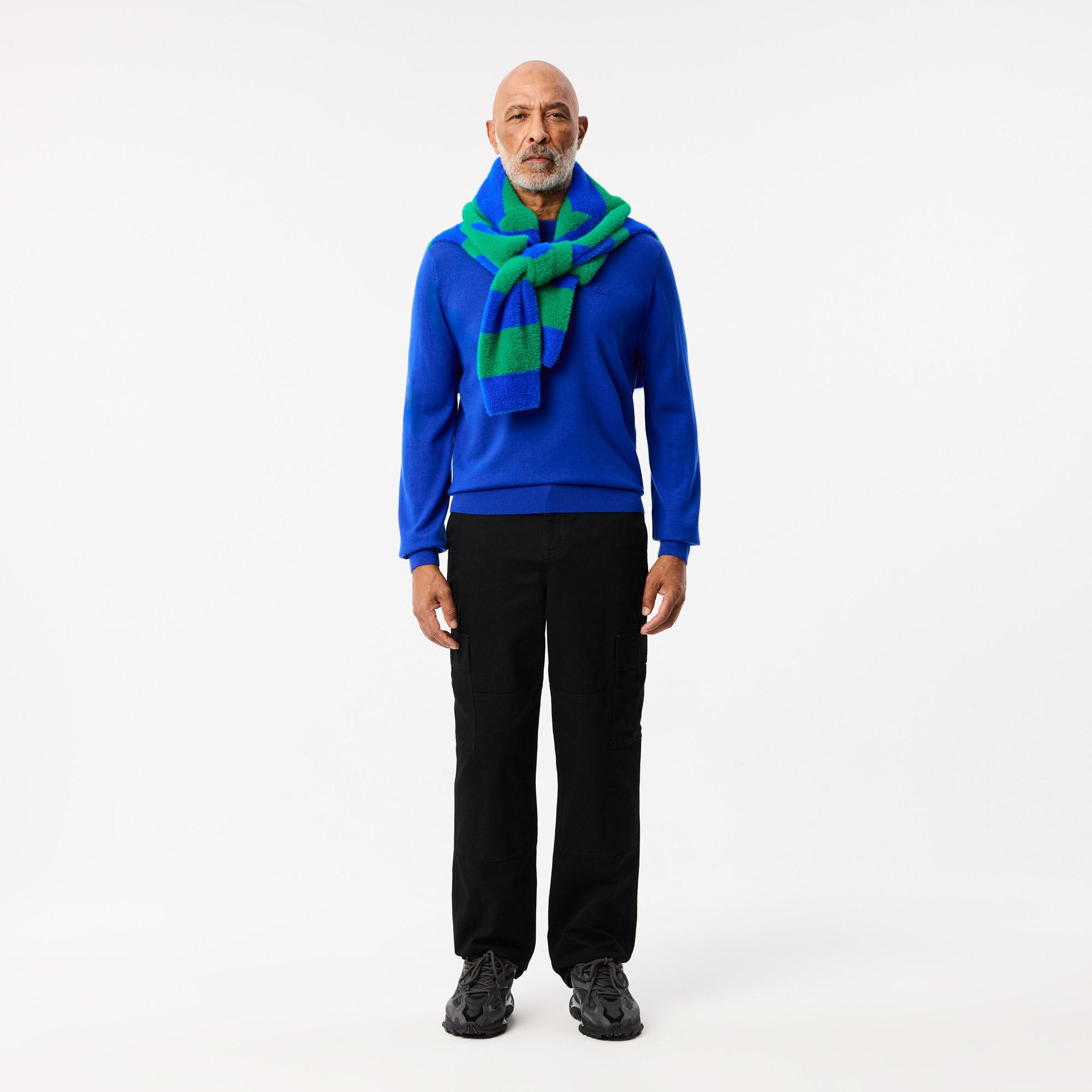 Lacoste Erkek Regular Fit Bisiklet Yaka Yün Mavi Triko