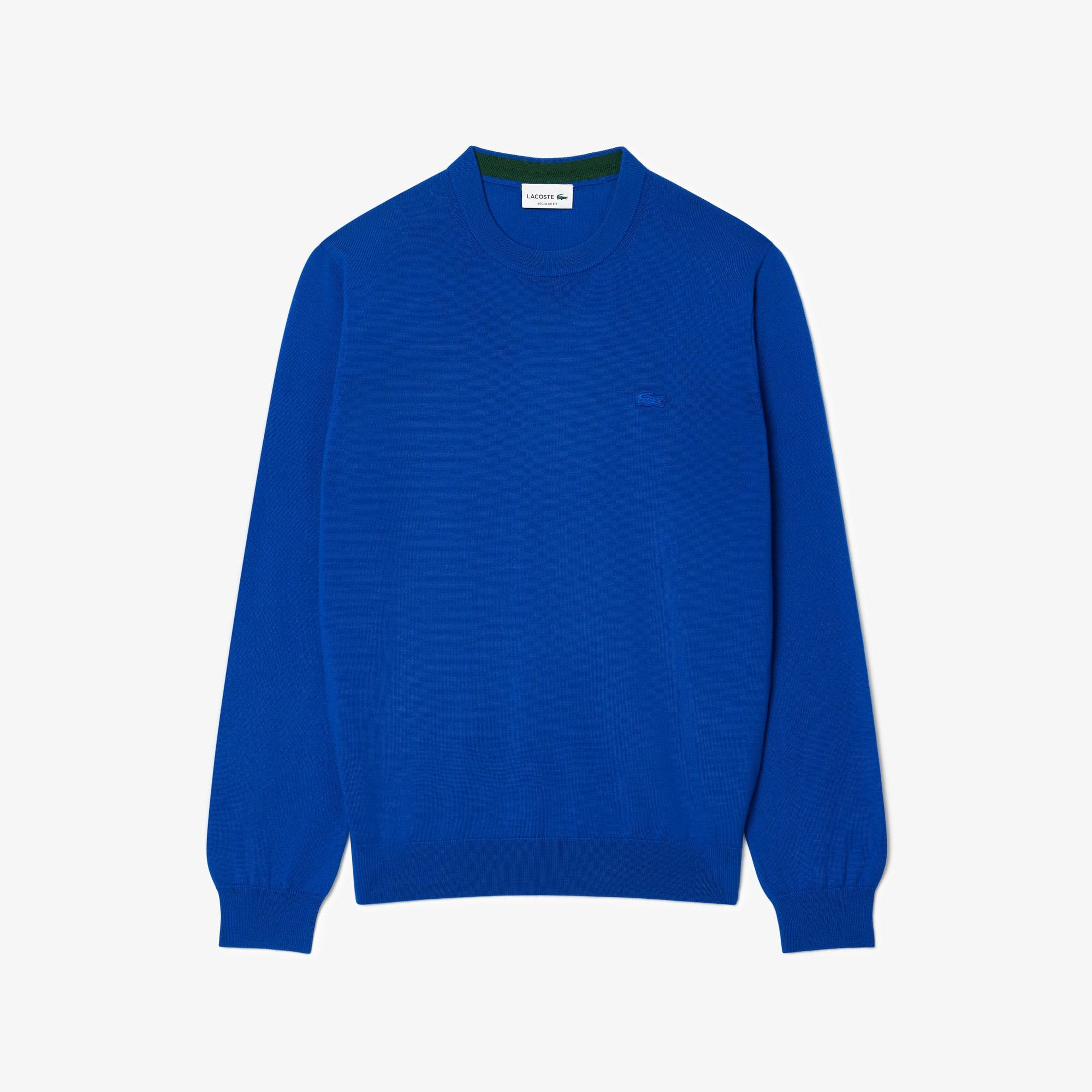 Lacoste Erkek Regular Fit Bisiklet Yaka Yün Mavi Triko