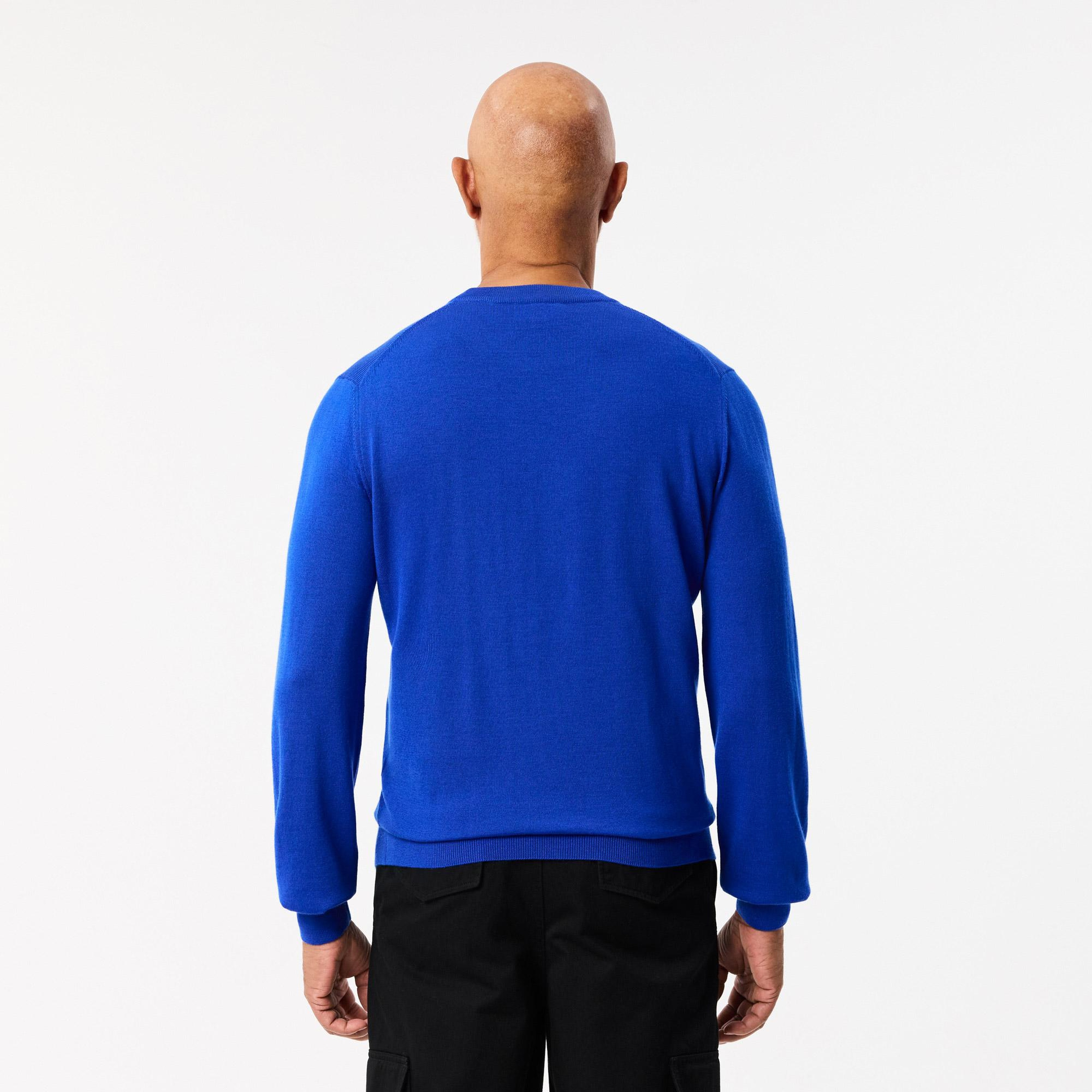Lacoste Erkek Regular Fit Bisiklet Yaka Yün Mavi Triko