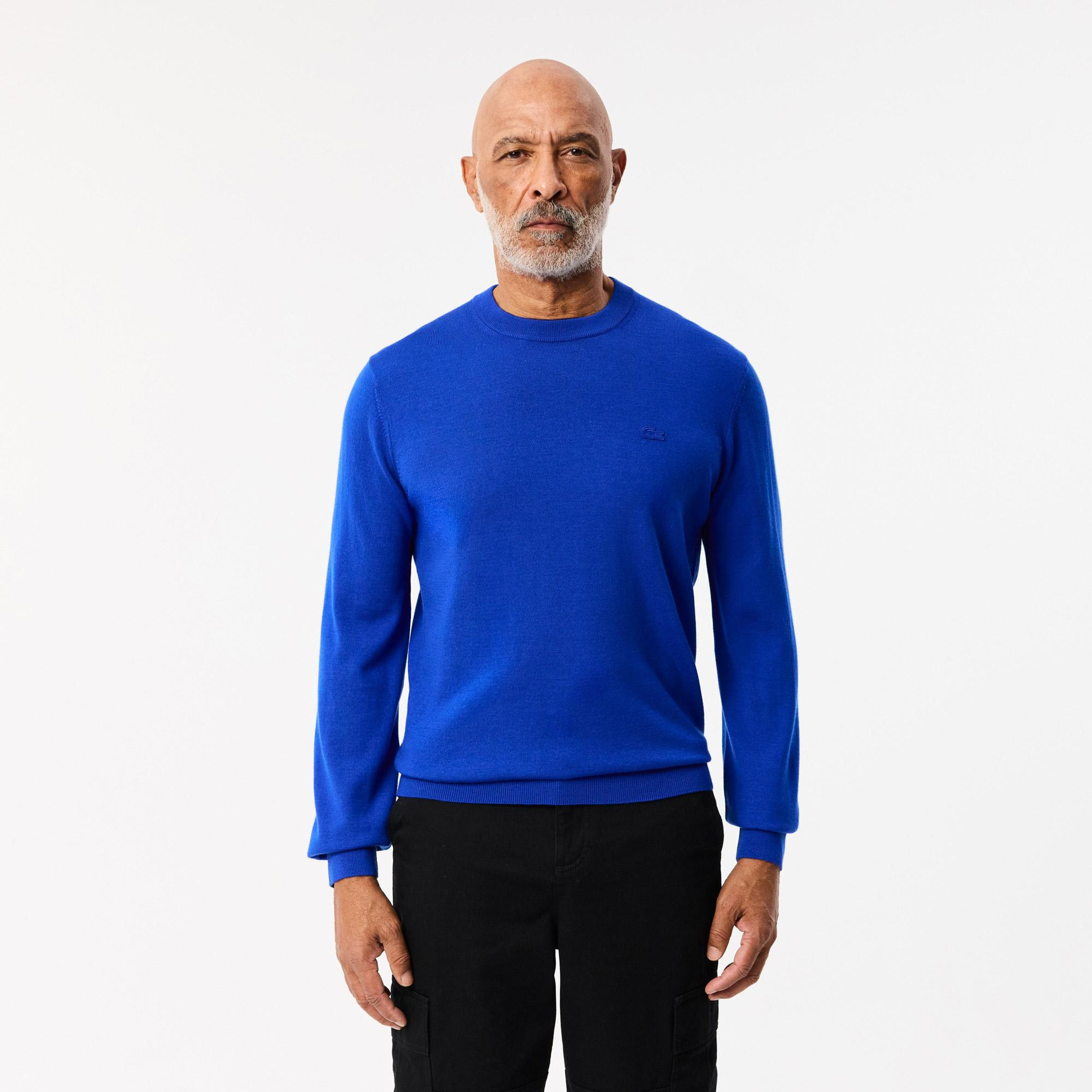 Lacoste Erkek Regular Fit Bisiklet Yaka Yün Mavi Triko