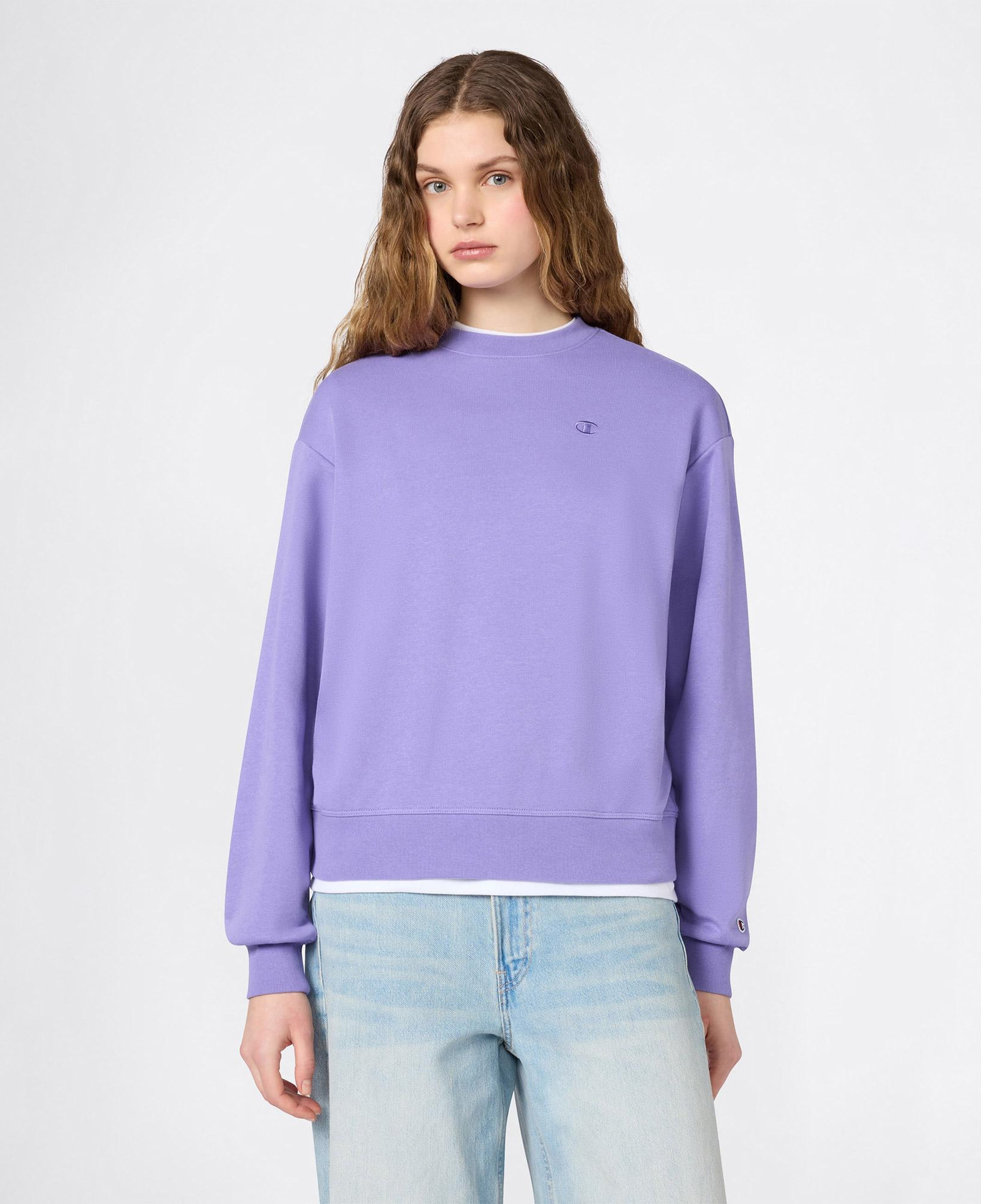Champion Crewneck Regular Fit Kadın Mor Sweatshirt