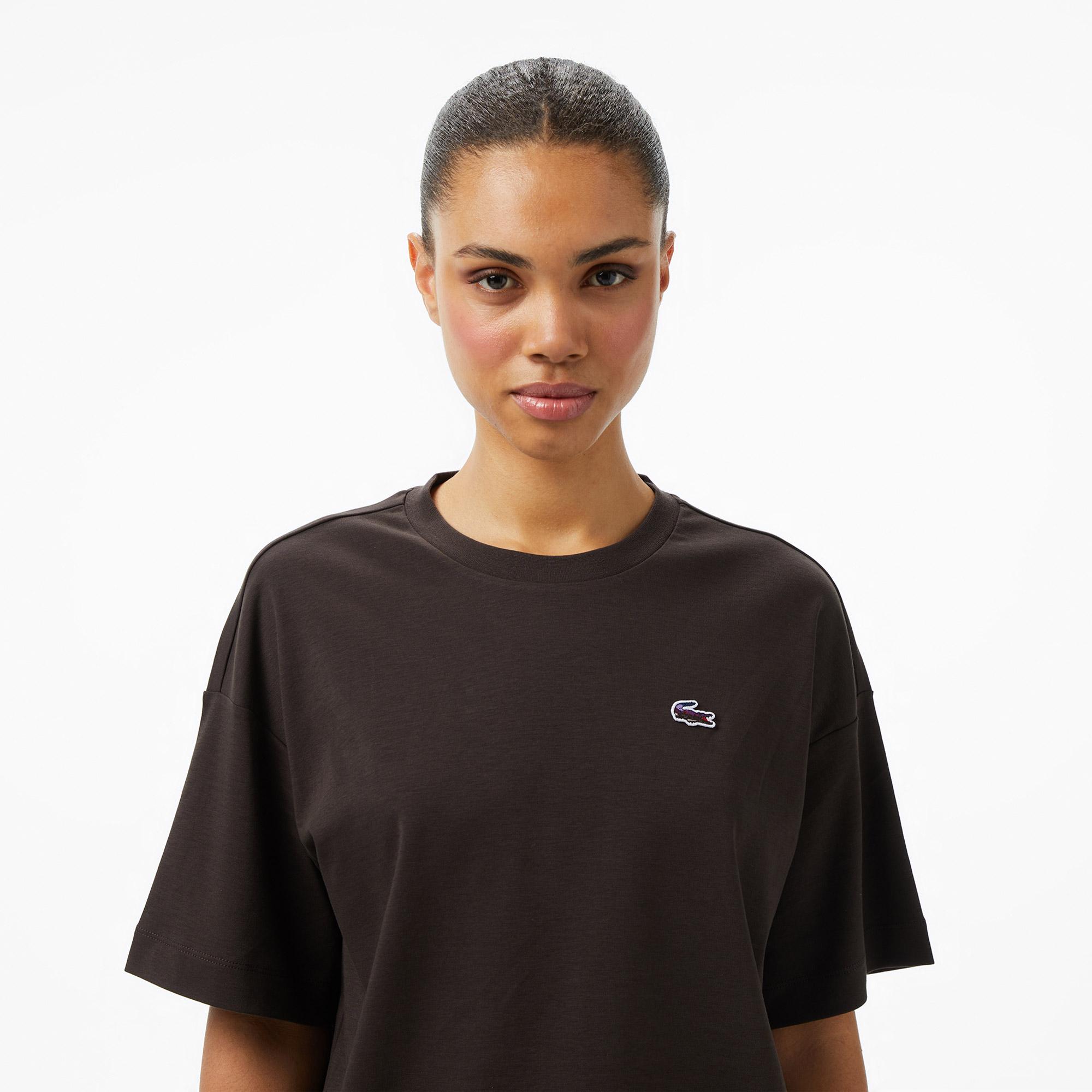 Lacoste Relaxed Fit Landscape Crocodile Kadın Kahverengi T-Shirt