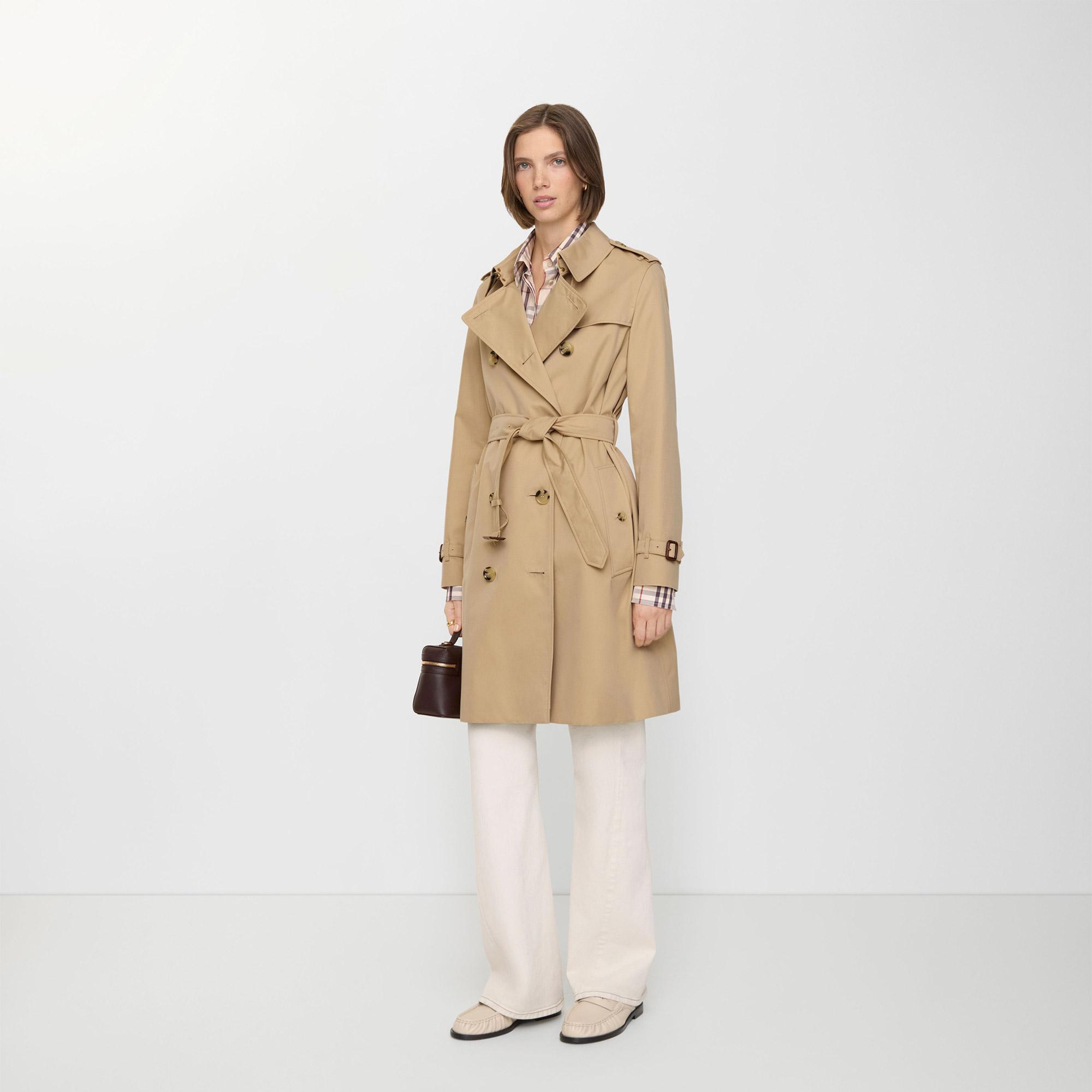 Burberry Mid-length Kensington Heritage Kadın Bej Trençkot