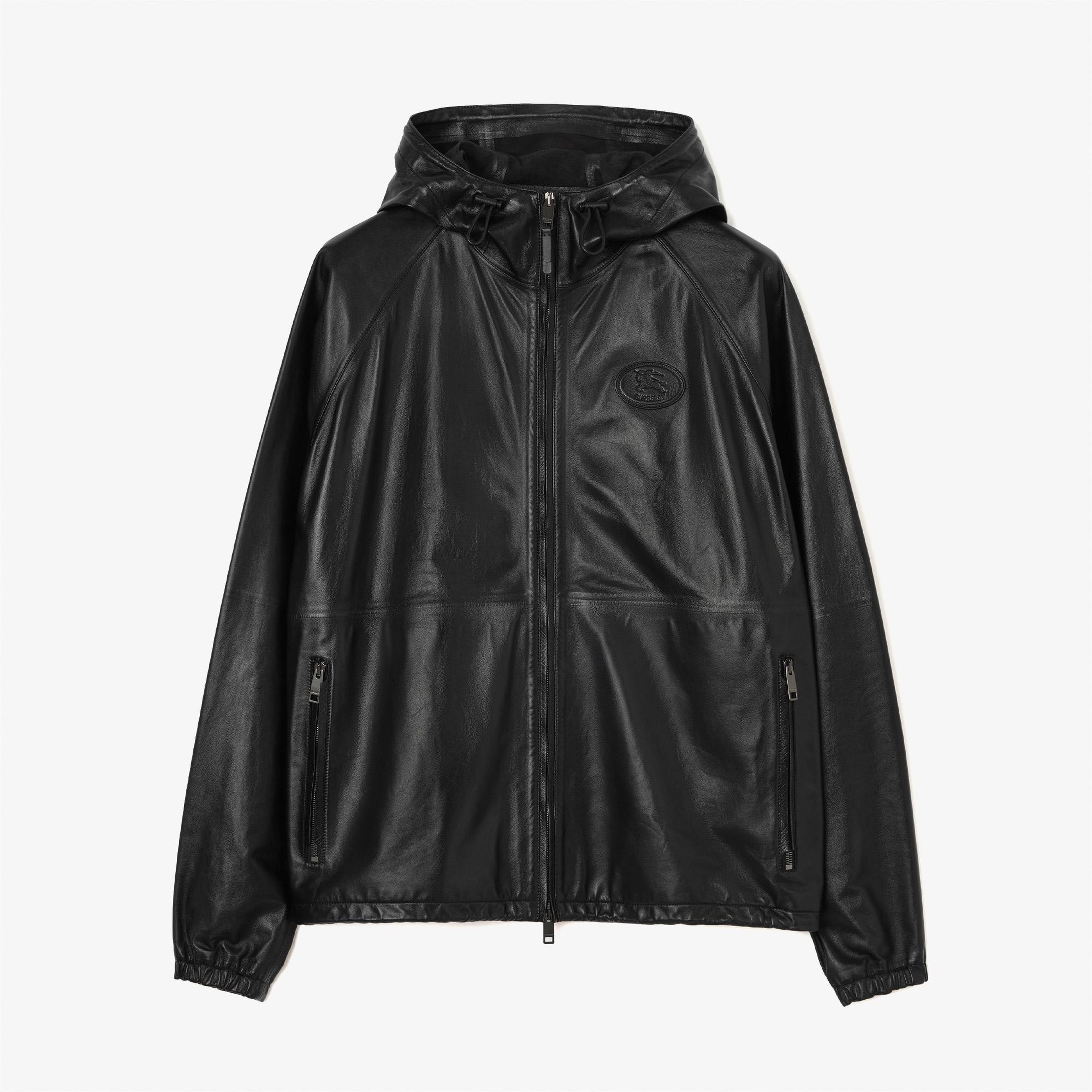 Burberry Clapton Erkek Siyah Deri Mont