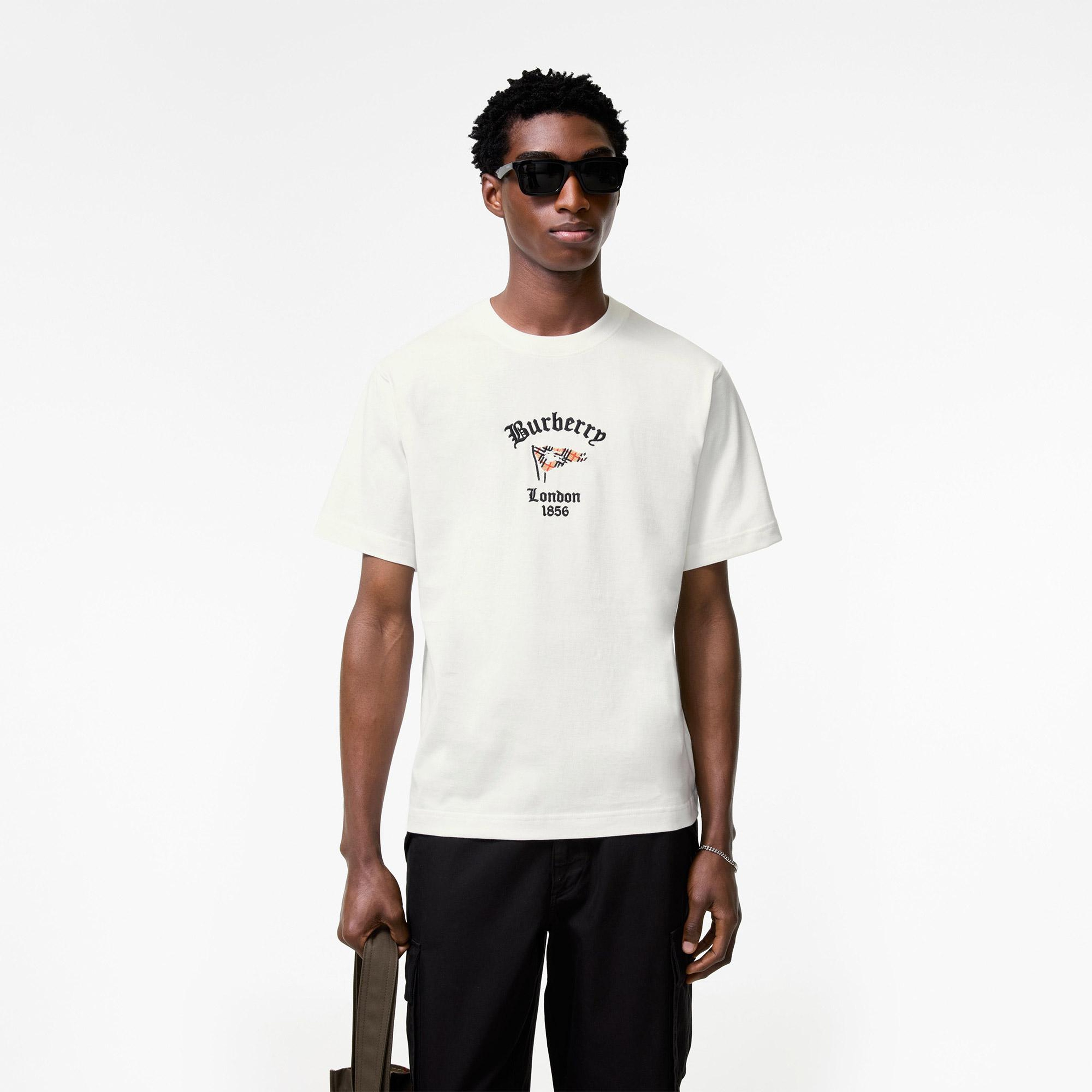 Burberry Ryan Flag Erkek Beyaz T-Shirt