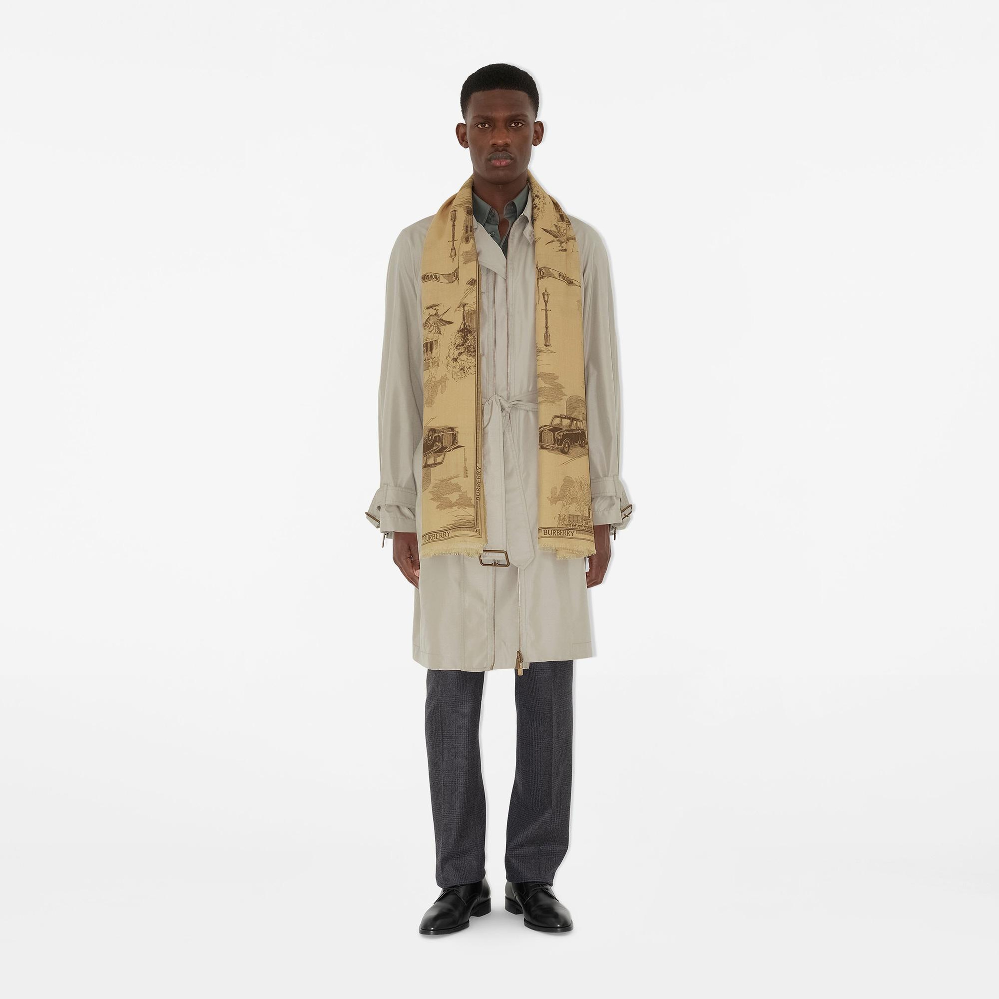 Burberry 195X135 London Landmarks Wool Silk Kadın Bej Atkı