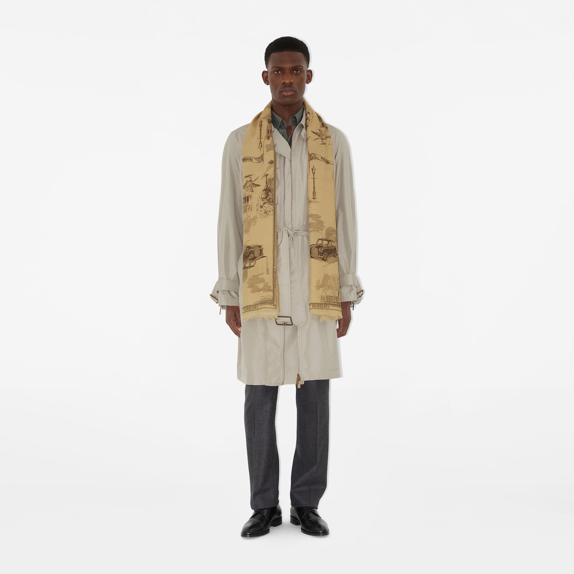 Burberry 195X135 London Landmarks Wool Silk Kadın Bej Atkı