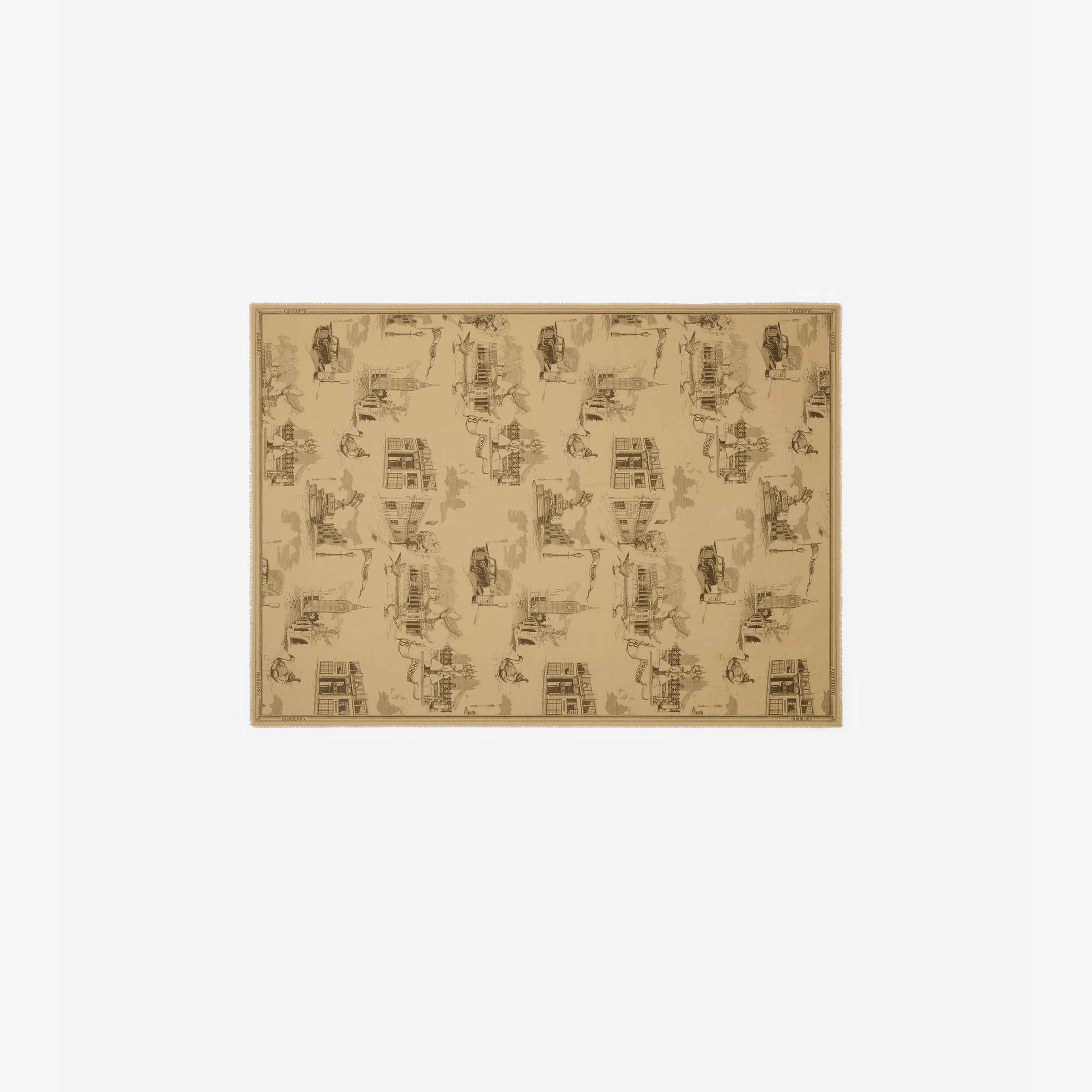 Burberry 195X135 London Landmarks Wool Silk Kadın Bej Atkı