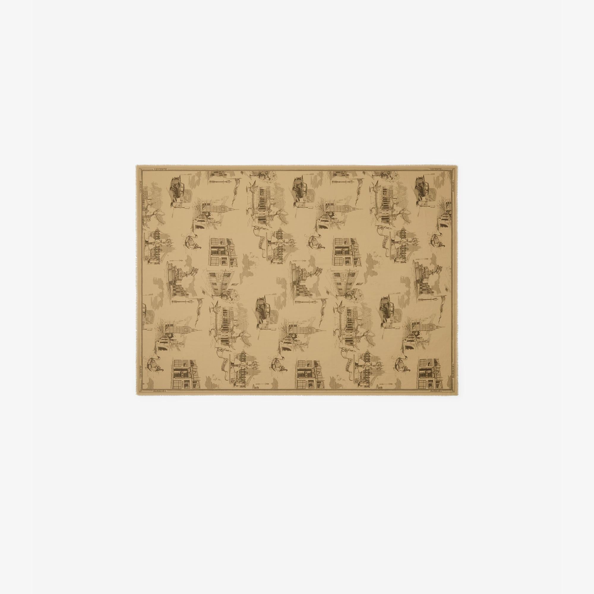 Burberry 195X135 London Landmarks Wool Silk Kadın Bej Atkı