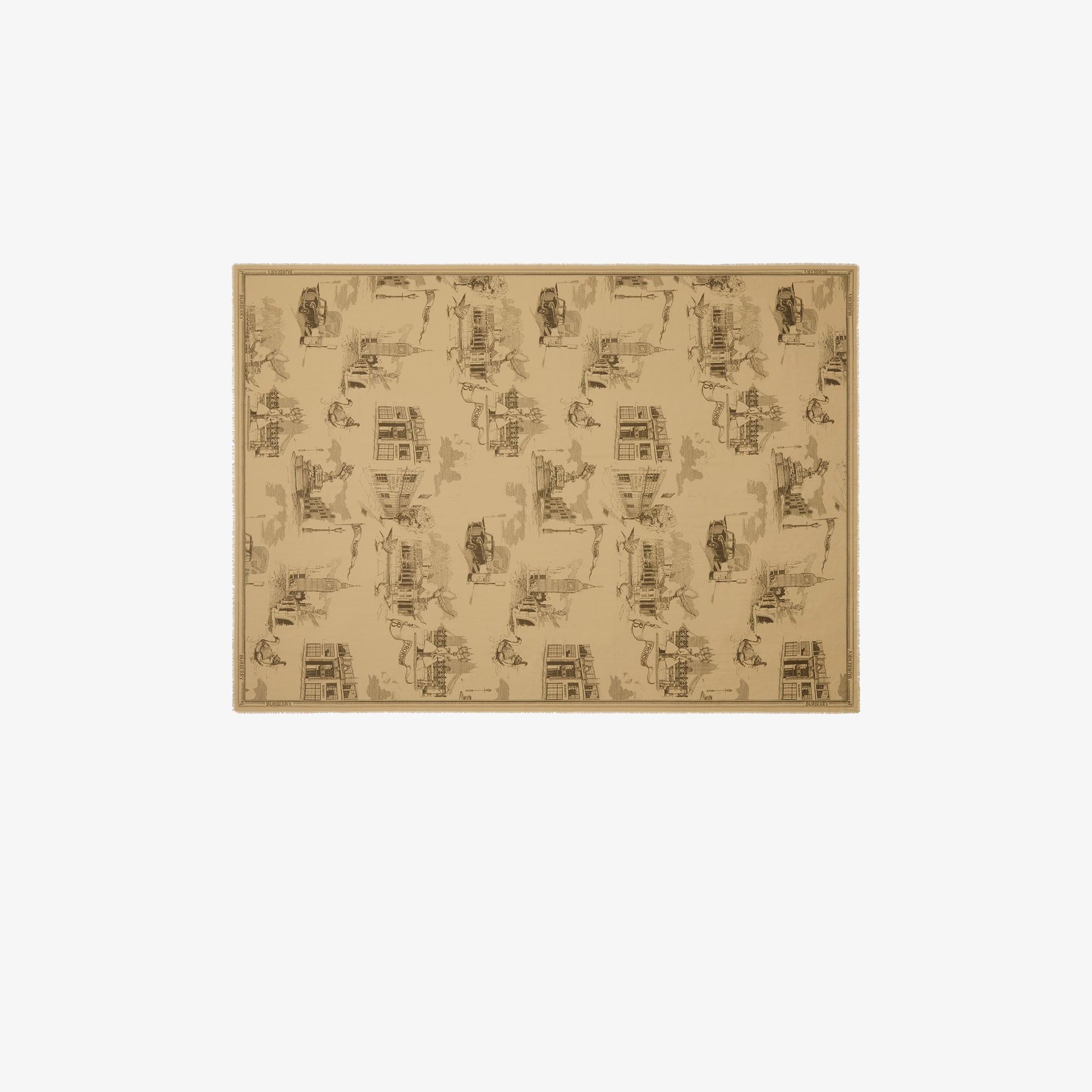 Burberry 195X135 London Landmarks Wool Silk Kadın Bej Atkı