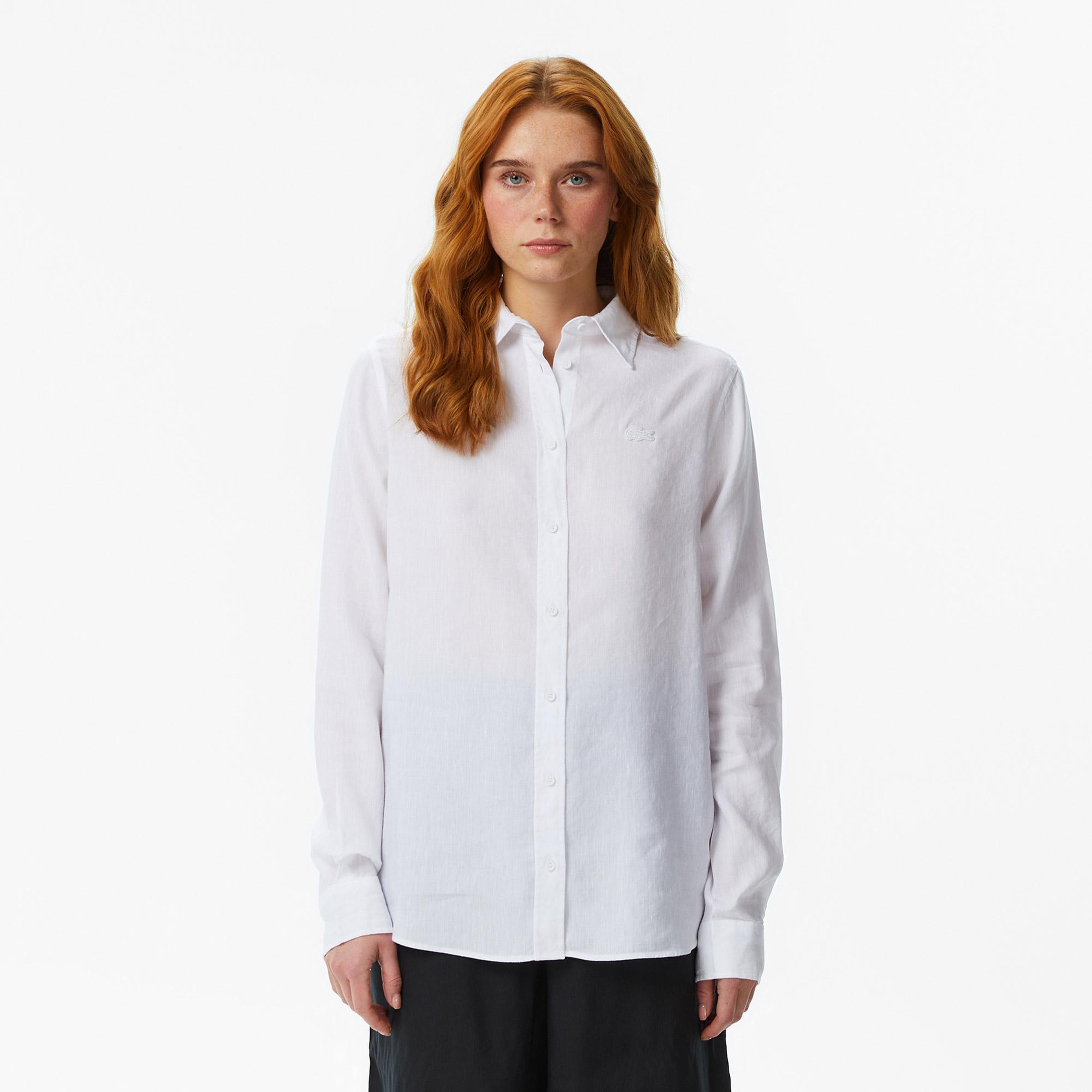 Kadın Relaxed Fit Keten Beyaz Gömlek