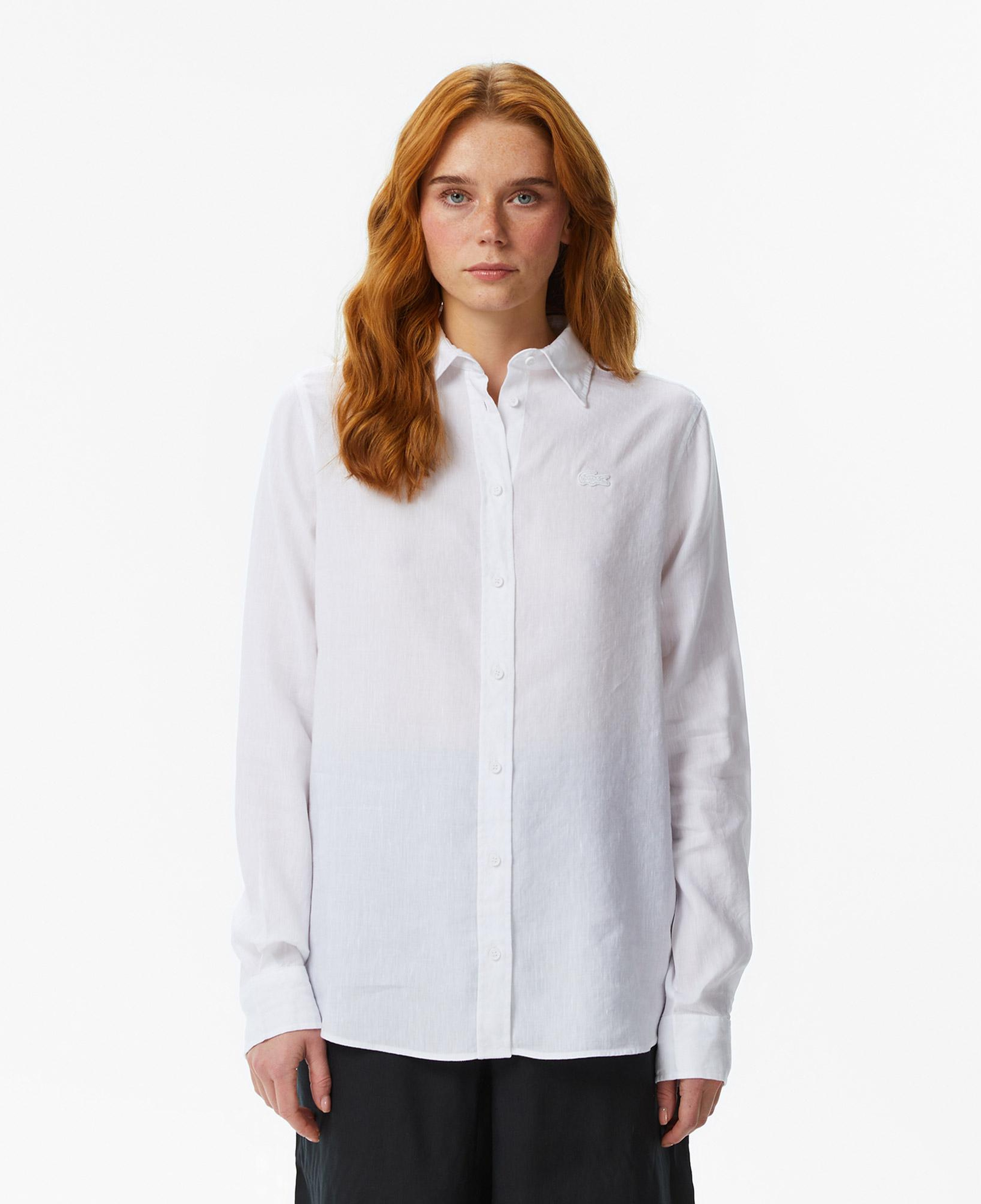 Kadın Relaxed Fit Keten Beyaz Gömlek