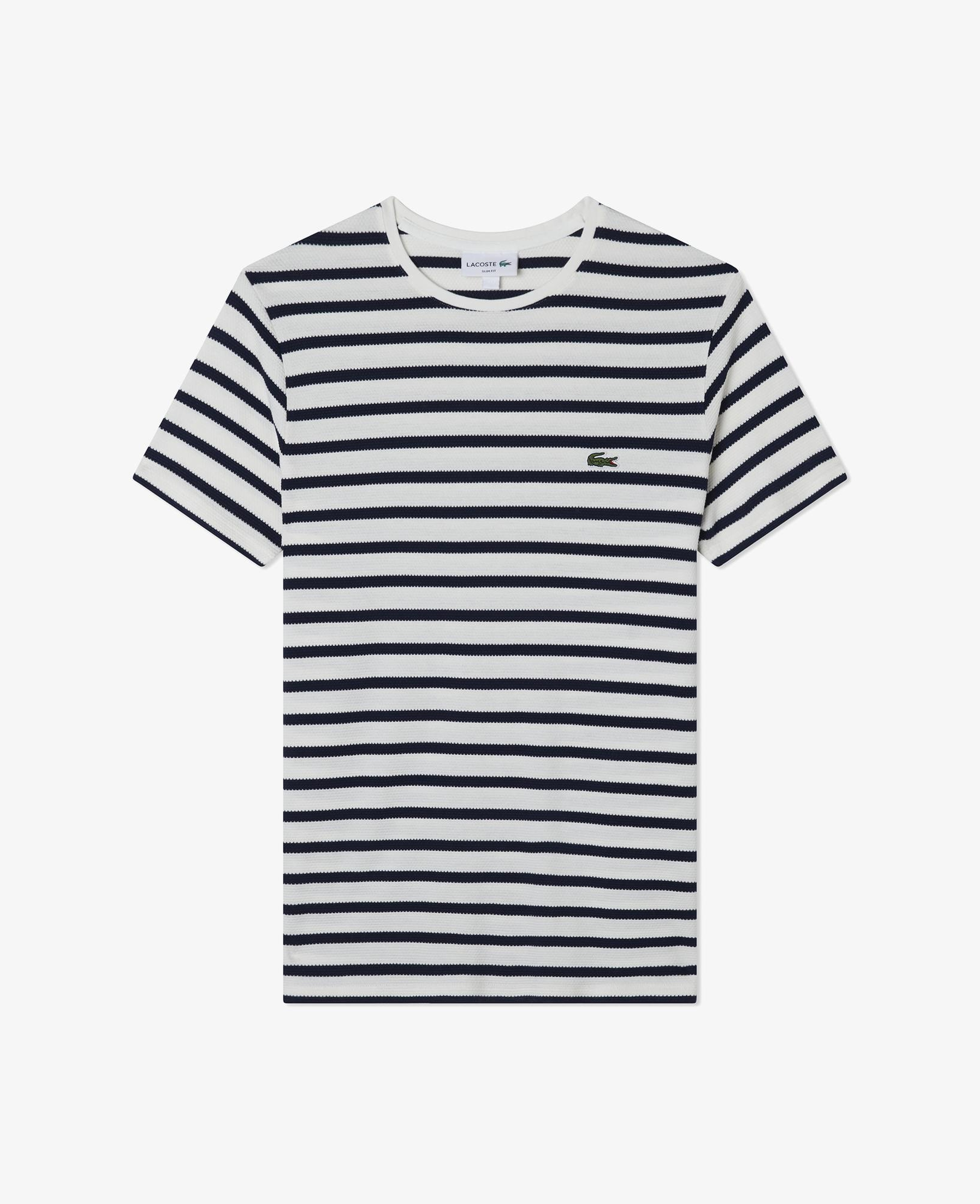 Erkek Slim Fit Bisiklet Yaka Çizgili Beyaz T-Shirt