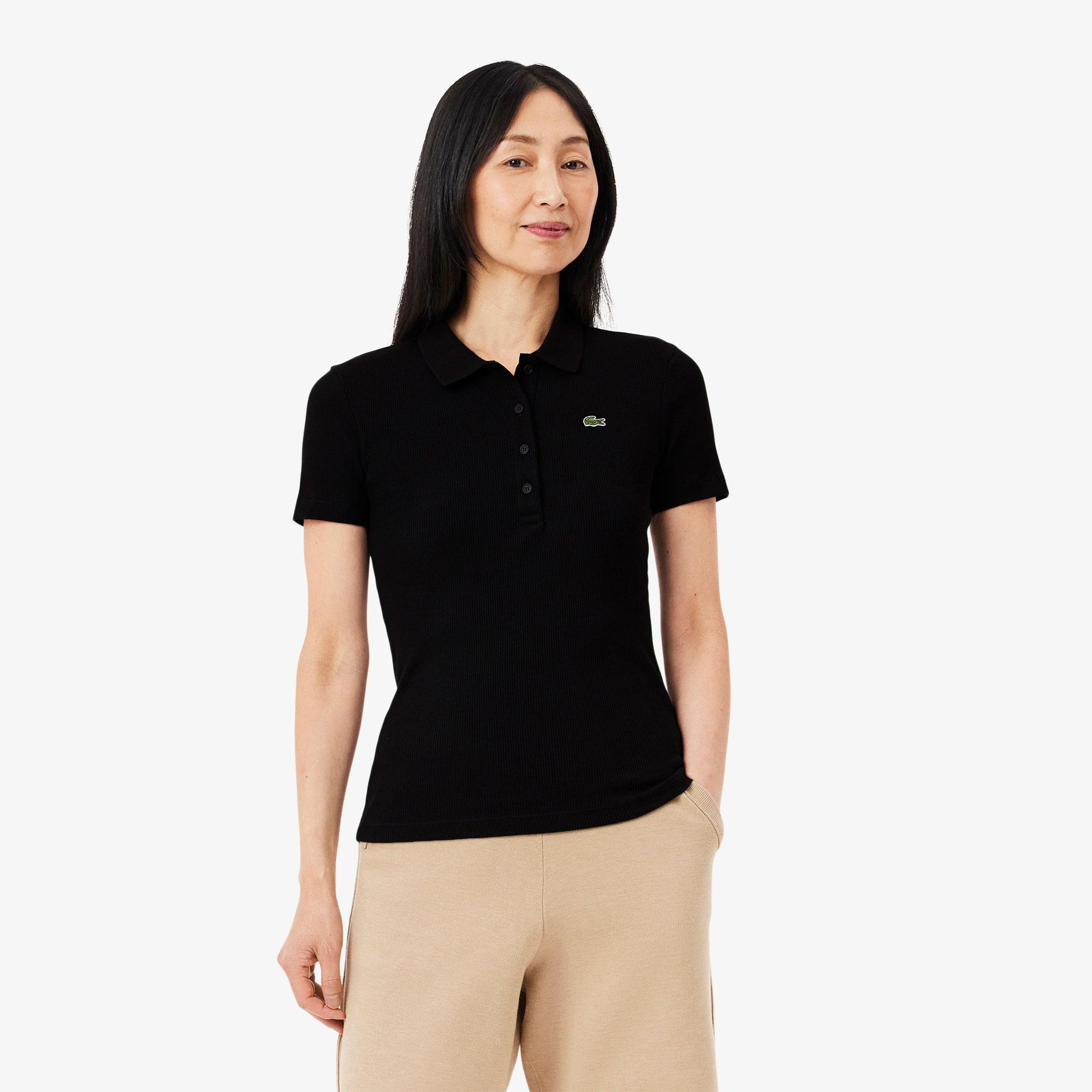L.12.D Kadın Slim Fit Siyah Polo