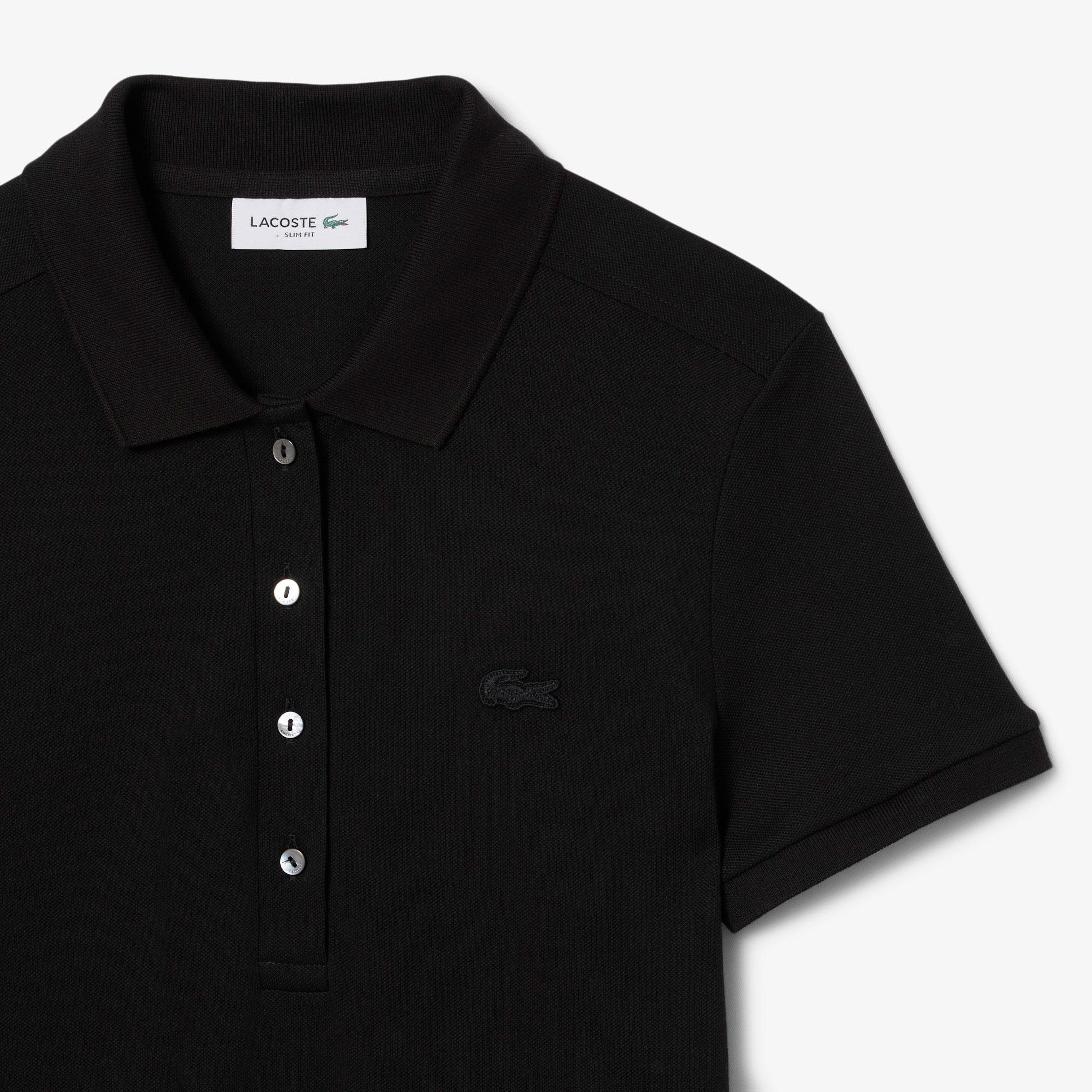Kadın Slim Fit Kısa Kollu Polo Yaka Siyah Elbise