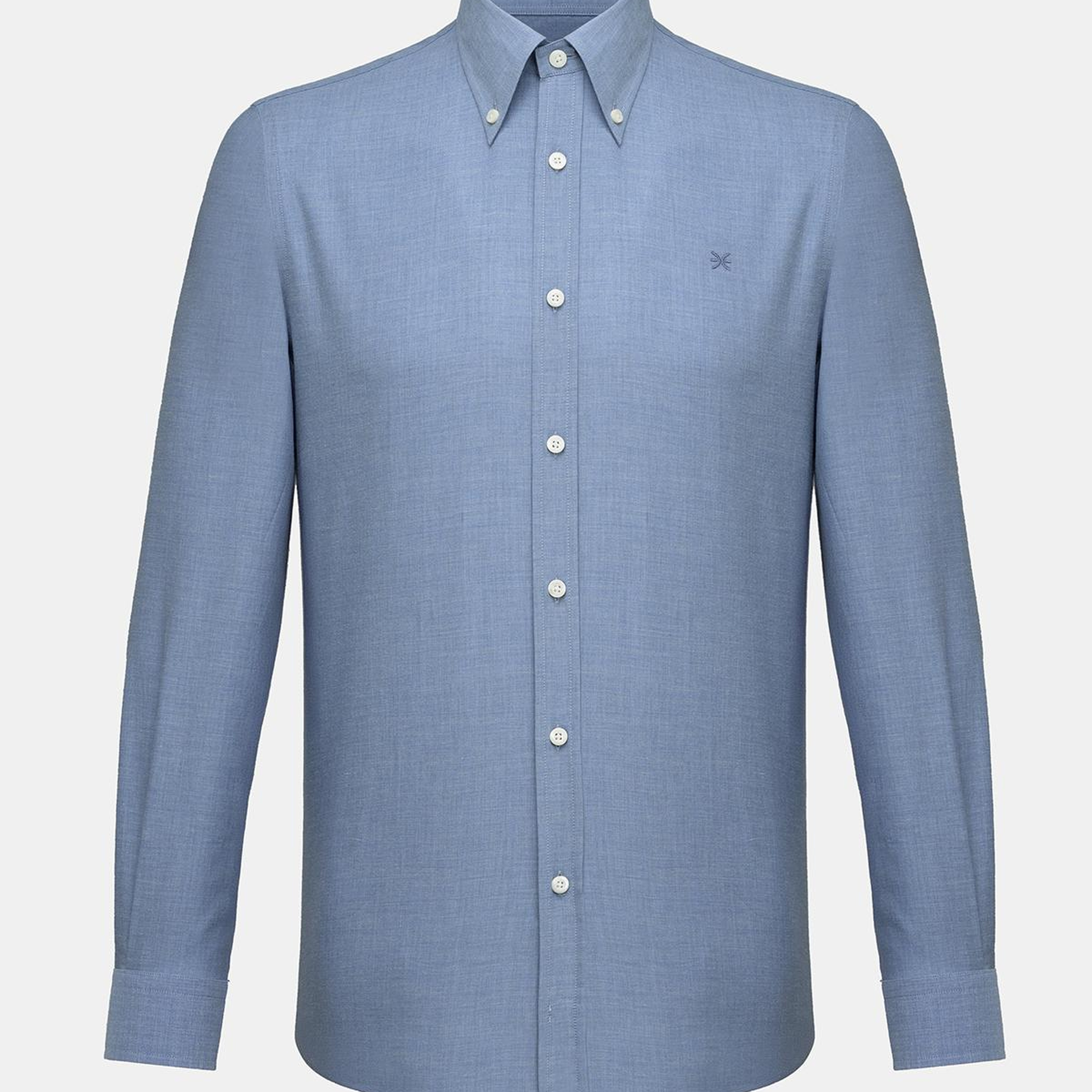 Erkek Mavi Cooper Fit Düğmeli Yaka Kaşmir Karışımlı Flannel Spor Gömlek